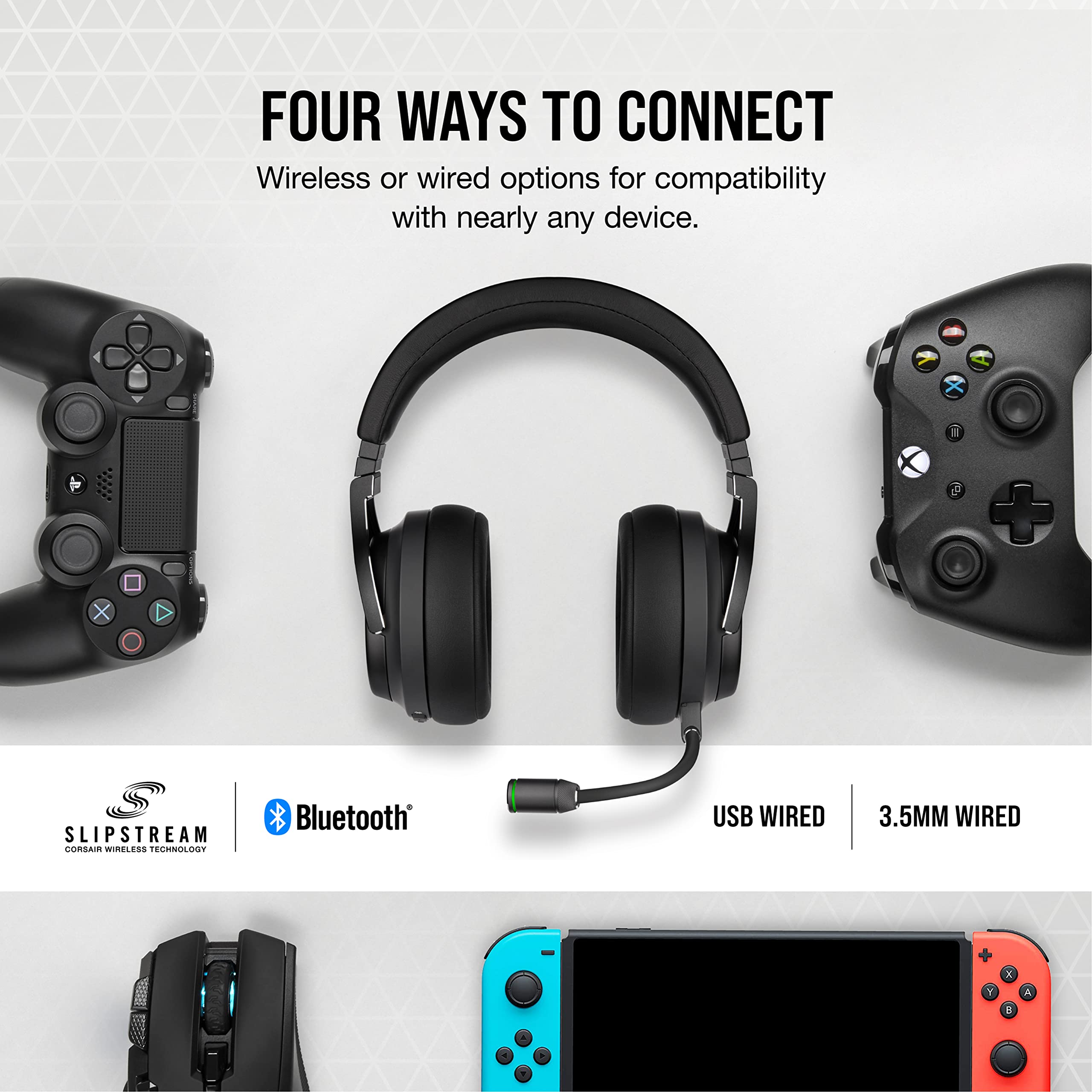 CORSAIR VIRTUOSO RGB WIRELESS XT Gaming Headset with Bluetooth, Dolby Atmos & Broadcast Mic - Multiplatform (PC, Mac, PS5, PS4, Nintendo Switch, Mobile) - iCUE Compatible - Black - Perfect for Gaming, Streaming & Remote Work