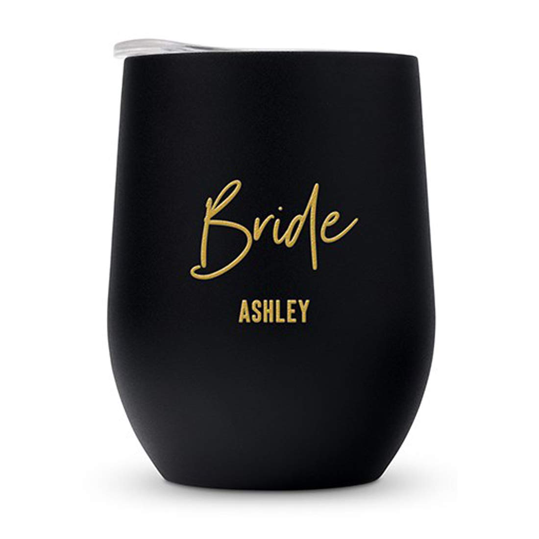 Weddingstar Personalized Stemless Travel Tumbler 12oz – Insulated Stainless Steel Wine Glass with Lid - Bride - Black | Perfect for Wedding Gifts, Bridal Showers & Honeymoon Travel