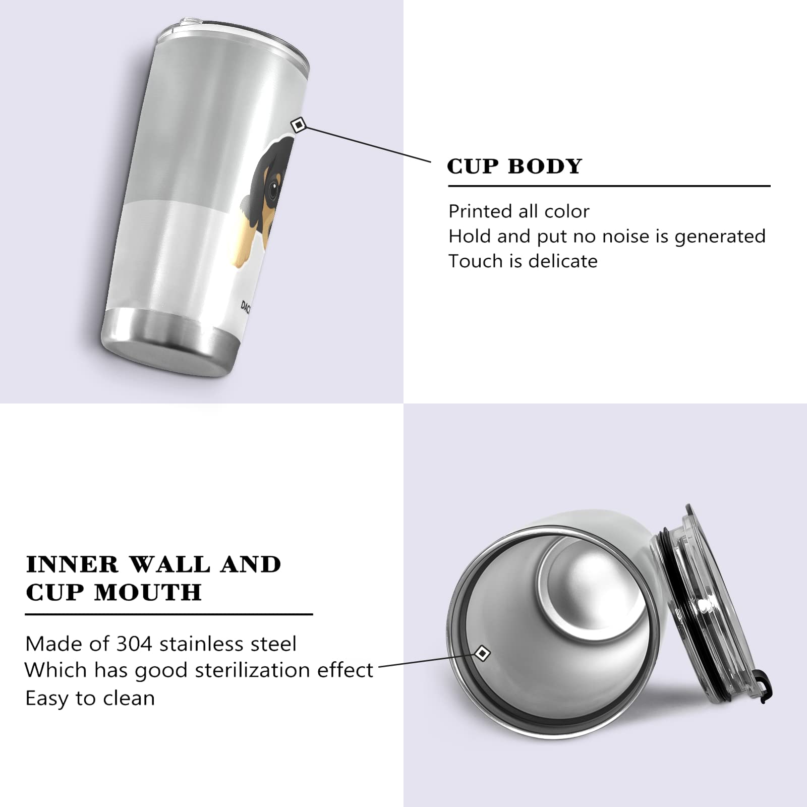 Poeticcity Dachshund Dog Face Tumbler - 20oz Stainless Steel Vacuum Insulated Travel Mug with Lid & Straw | BPA-Free Double Wall Thermal Cup for Coffee, Tea & Cold Drinks | Perfect for Office, Gym, Hiking & Road Trips