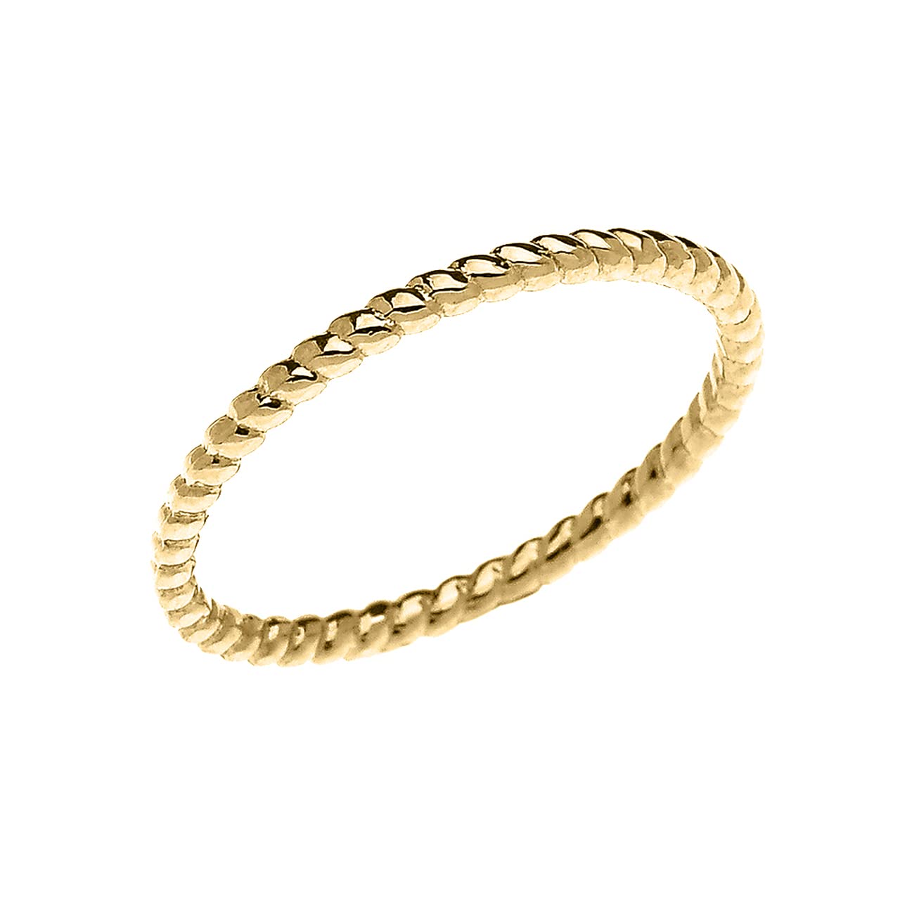 10K Yellow Gold Dainty Stackable Rope Cable Design Slender Band Ring for Women - Minimalist Thin Wedding Band, Anniversary Gift, Everyday Jewelry for Stacking & Layering