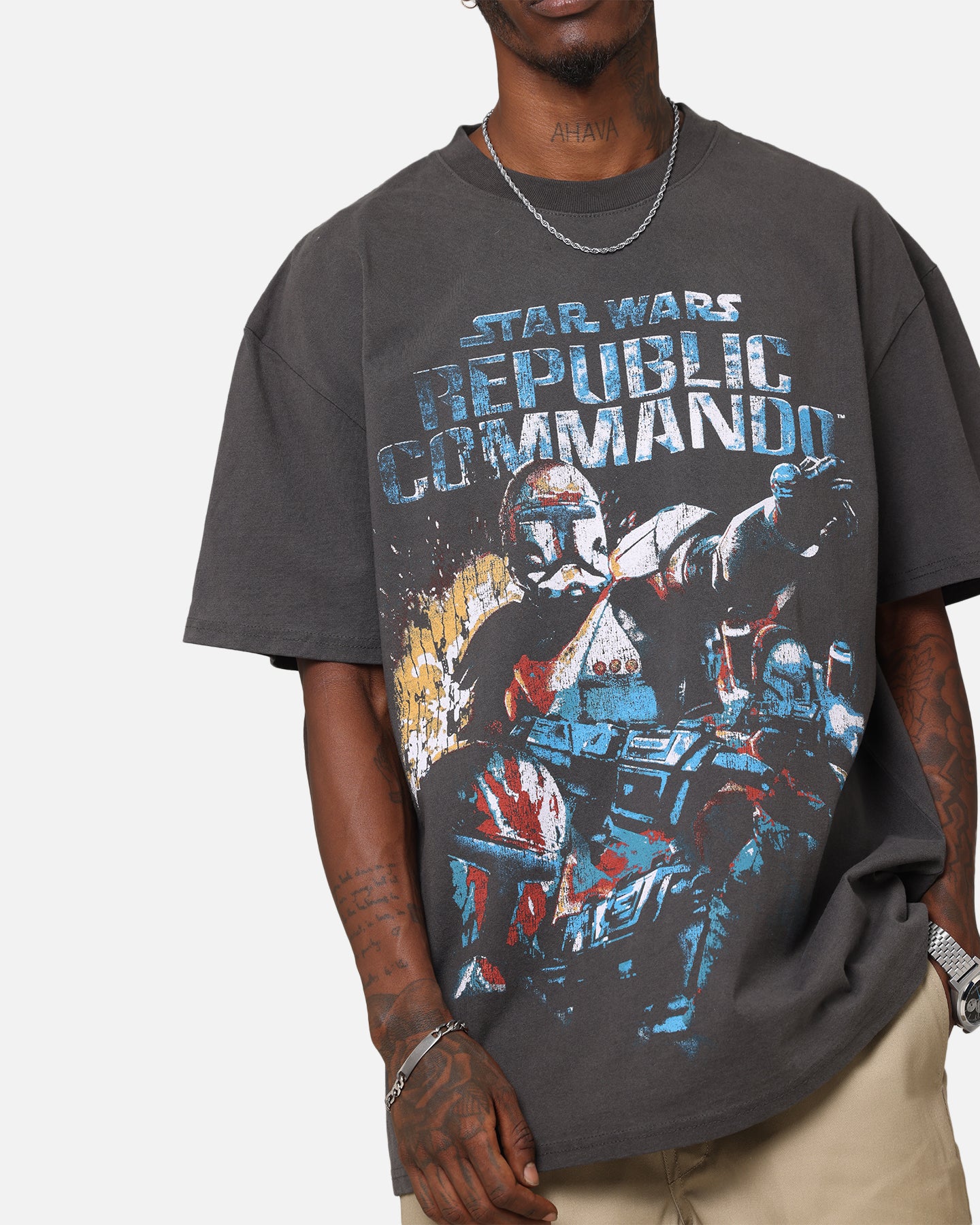 Star Wars Battlefront Republic Commando Heavy Graphic T-Shirt - Black Washed Vintage Style | Gaming Merchandise for Fans & Cosplay Enthusiasts