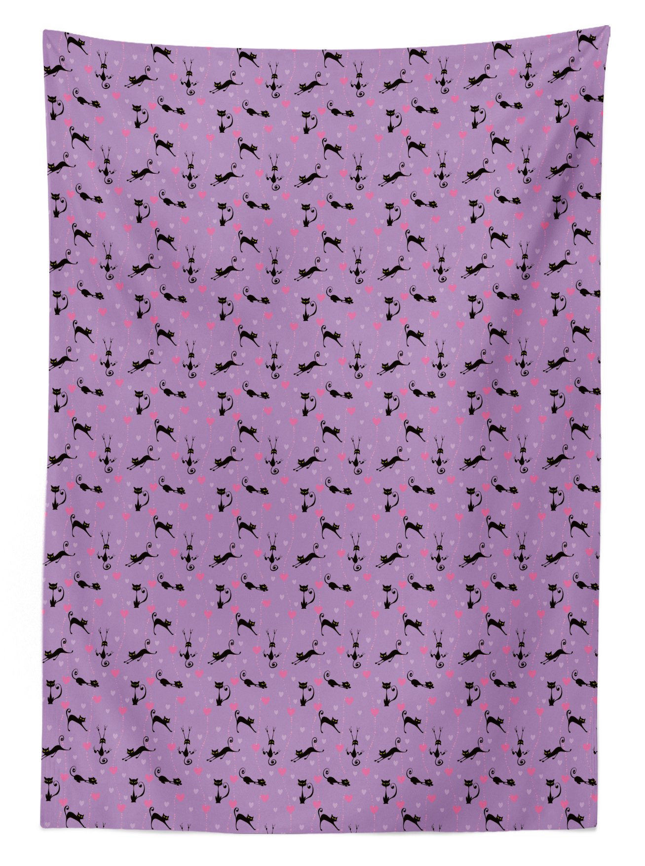 Ambesonne Waterproof Outdoor Tablecloth - Unlucky Black Cat with Hearts Design for Valentine's Day, Washable Picnic Table Cover 58x84 Inches in Lavender Pink & Black | Perfect for Garden Parties, BBQ, and Romantic Date Nights
