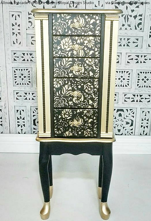 Allover Brocade Furniture Stencil - Reusable DIY Painting Template for Wood, Fabric & Walls - Perfect for Home Decor, Crafts & Upcycling Projects