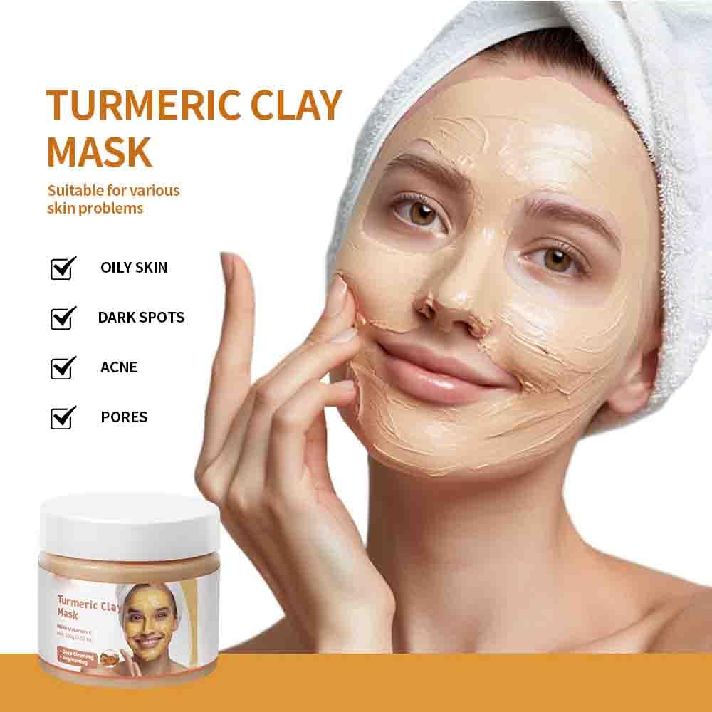 Turmeric Clay Mask with Vitamin C - Deep Cleansing Face Mask for Acne, Pores & Dark Spots | Brightens Skin, Controls Oil & Refines Pores | Organic Skincare for Oily & Combination Skin | Perfect for Daily Detox & Glow Boosting Routine (1 Pack, Yellow, Large Size)