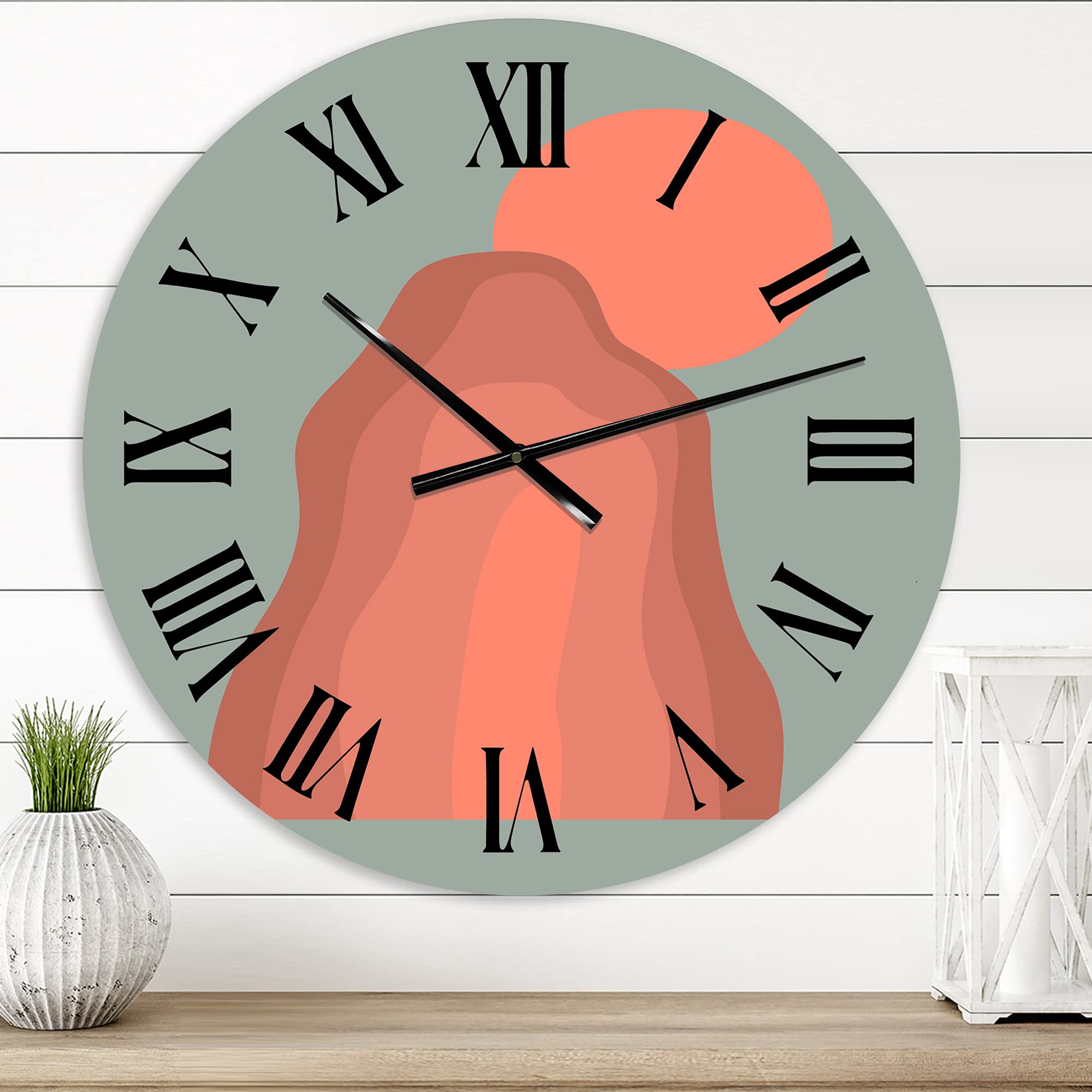 Pink Sunset Mountain Landscape Modern Wall Clock - Large Abstract Fractal Design for Bedroom, Living Room & Office Decor | Silent Non-Ticking Battery Operated Wall Art