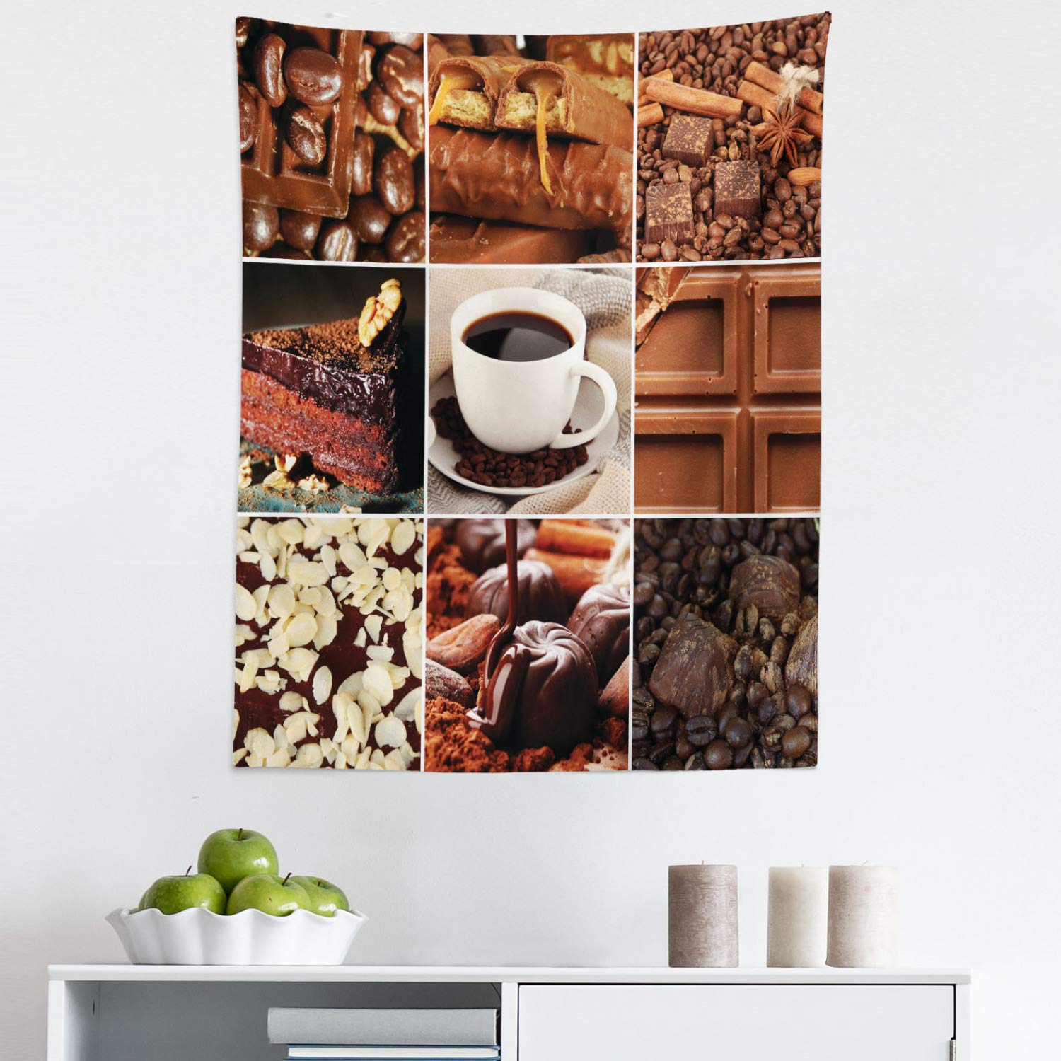 Ambesonne Brown Coffee Chocolate Tapestry - Artistic Beans Mugs Pastries Espresso Cocoa Wall Decor for Bedroom, Living Room, Dorm | 23x28 Inch Fabric Wall Hanging | Perfect for Boho Home Decor, Coffee Shop Theme & Gift Ideas