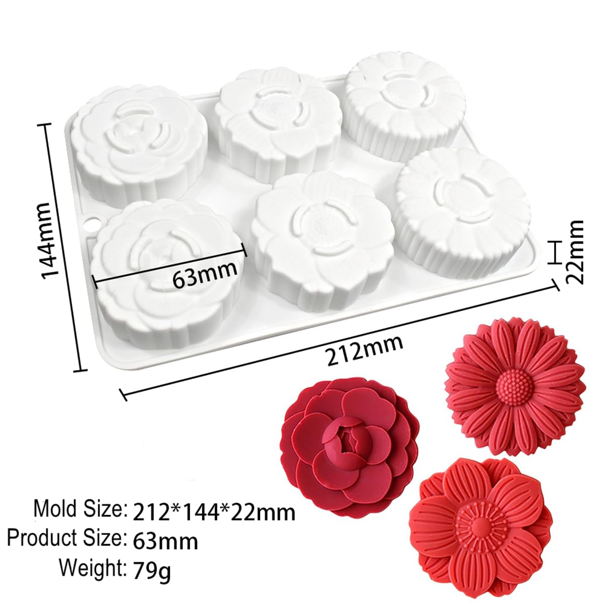Mostsom 6-Cavity Flower Silicone Cake Mold - DIY Baking Tool for Cupcakes, Bread, Mooncakes - Reusable Non-Stick Silicone Mould for Home Baking & Party Dessert Decorations