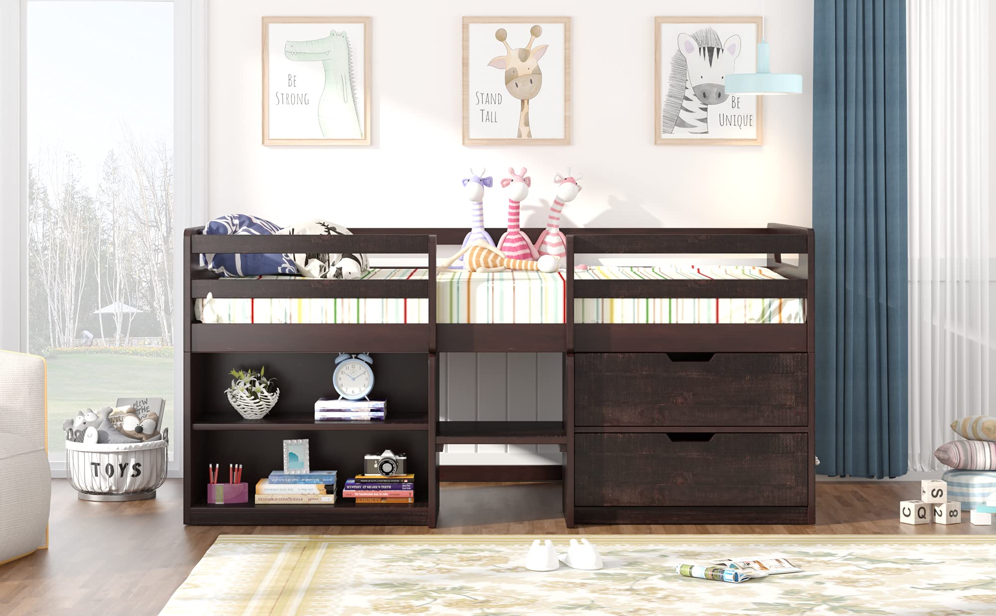 Twin Pine Loft Bed with Storage & Drawers for Kids Teens - Perfect for Bedroom & Dorm