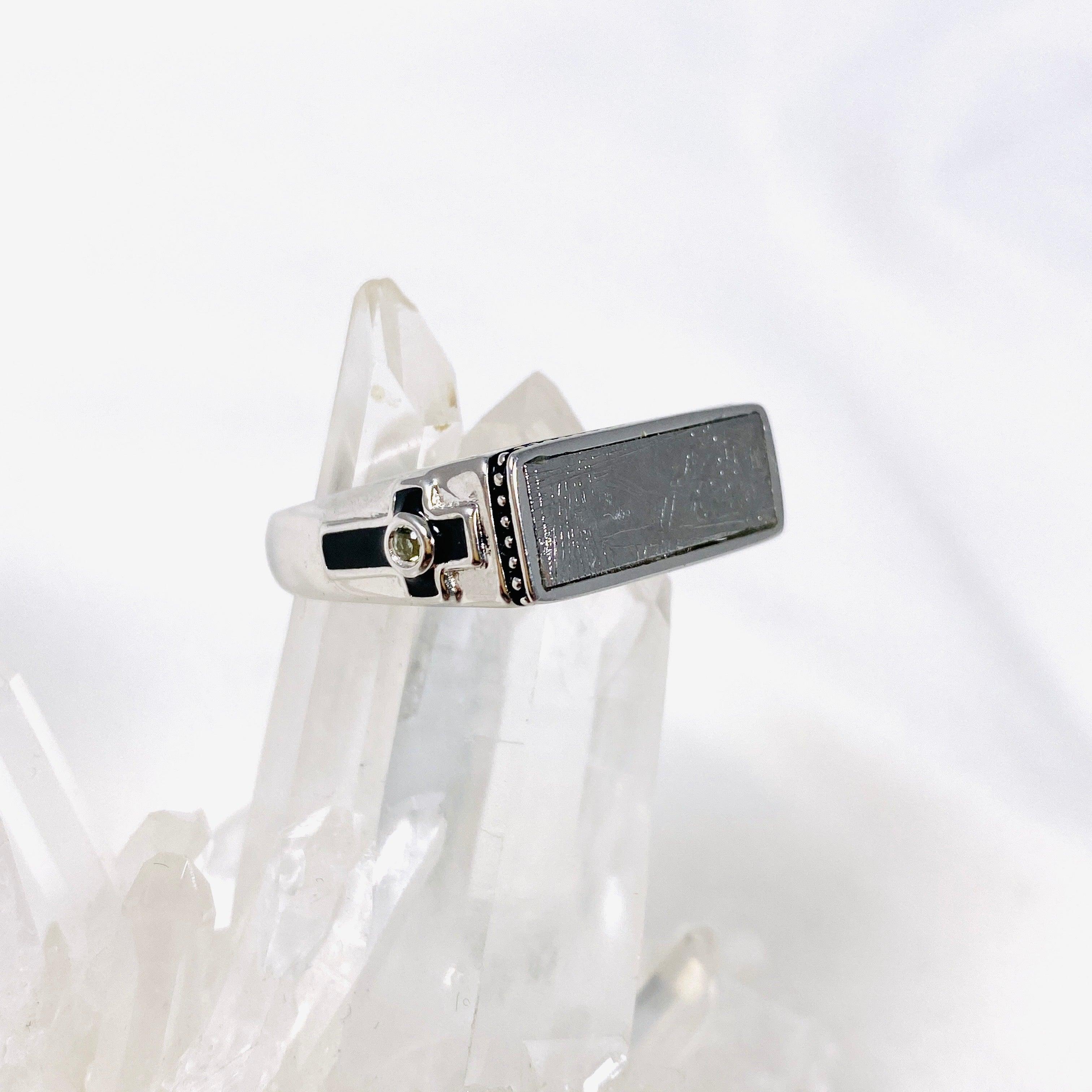 Gibeon Iron Meteorite & Moldavite Ring - Size 11.5 - Unique Men's Wedding Band - PRGJ385 - Perfect for Engagement, Anniversary & Spiritual Jewelry Gifts