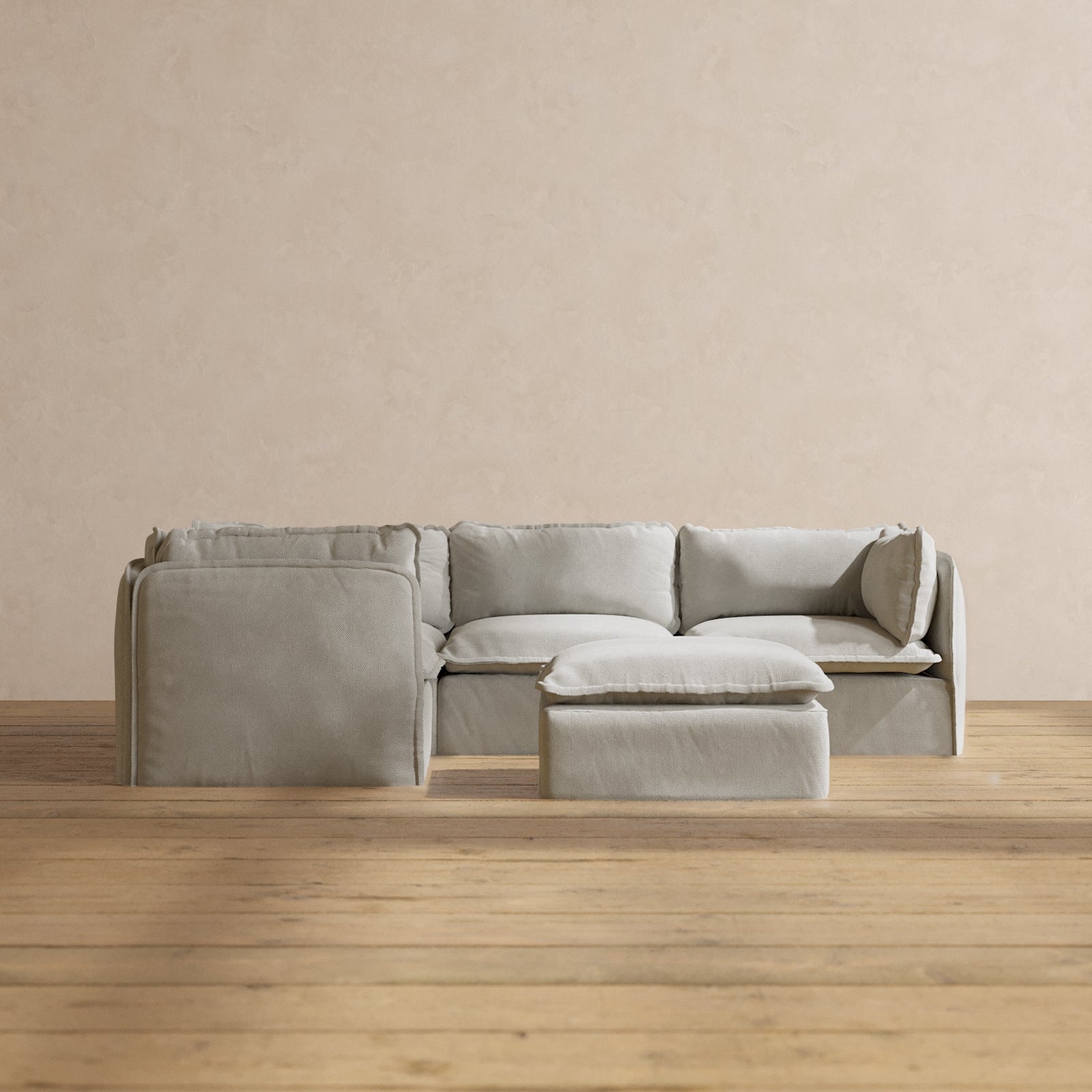 Modular Performance 4-Seater Corner Sectional Sofa with Ottoman in Cloud Color | Premium Blend Fabric | Perfect for Living Room, Family Room & Home Theater