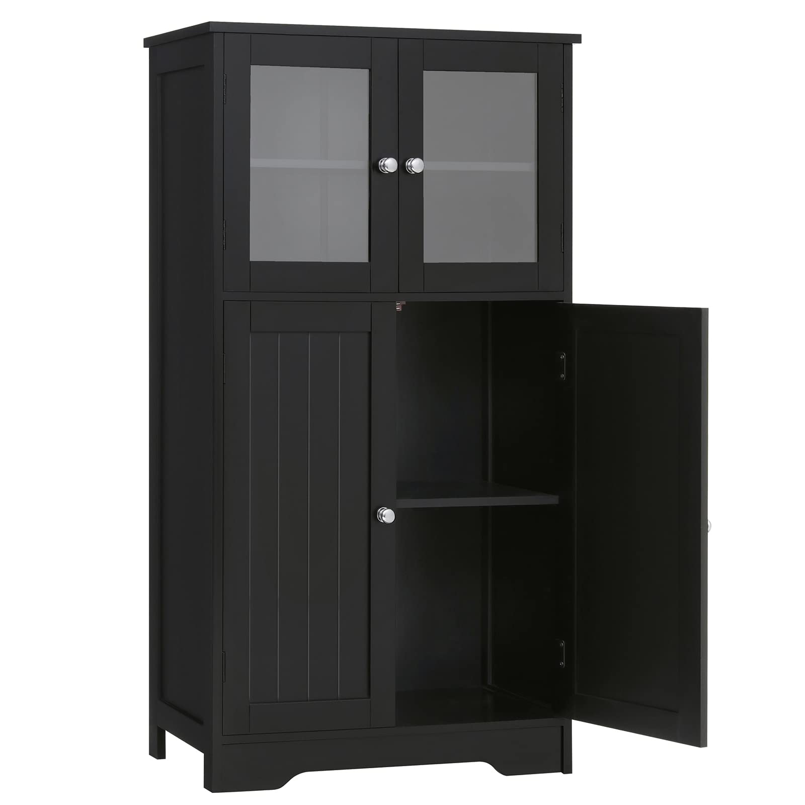 Iwell Bathroom Storage Cabinet with Glass Doors & Adjustable Shelf - Modern Floor Cupboard for Bathroom, Living Room, Office & Entryway - Black | Space-Saving Organization for Towels, Linens & Home Essentials
