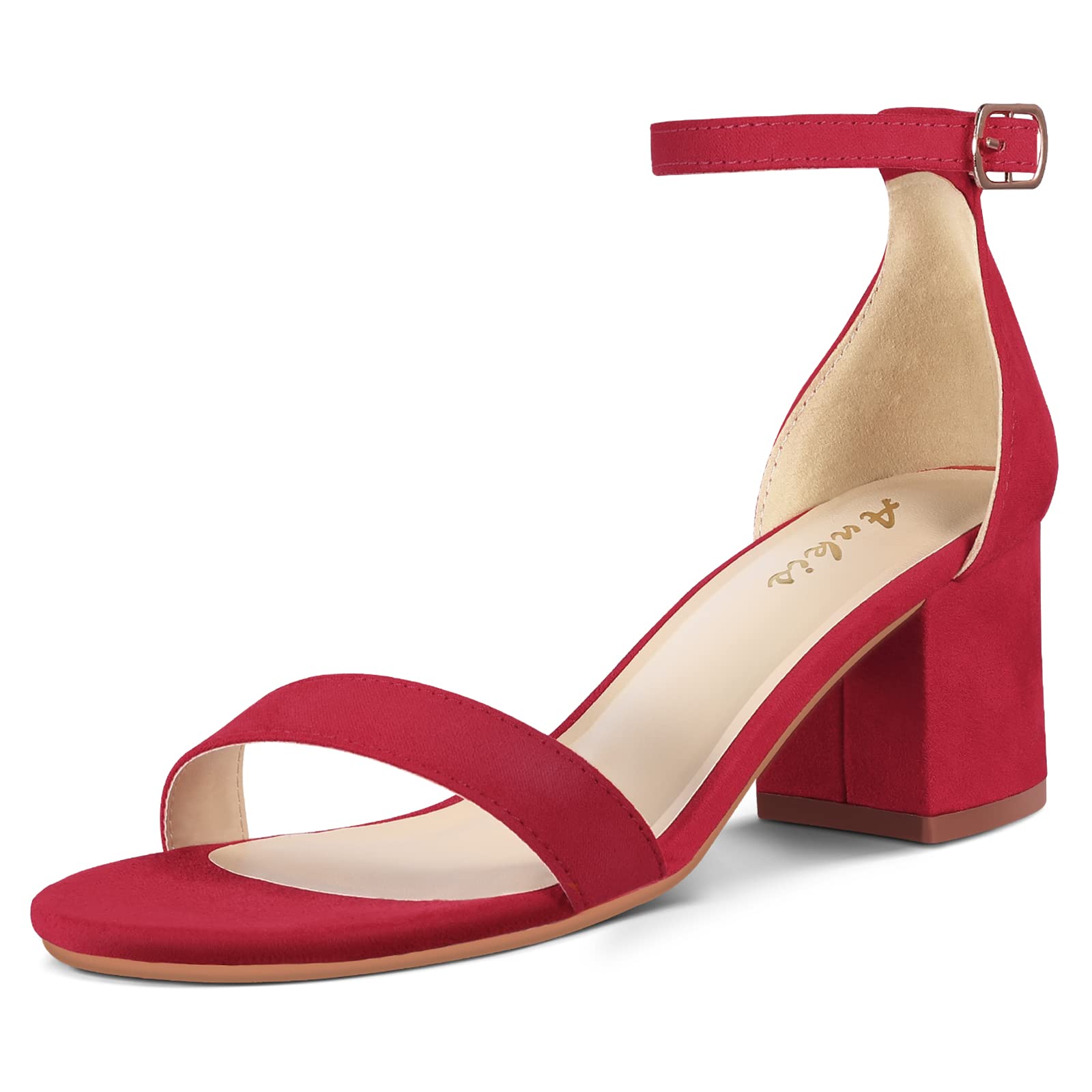 Ankis Women's Open Toe Ankle Strap Block Heel Sandals - Nude & Black Chunky Low Heel (2.25
