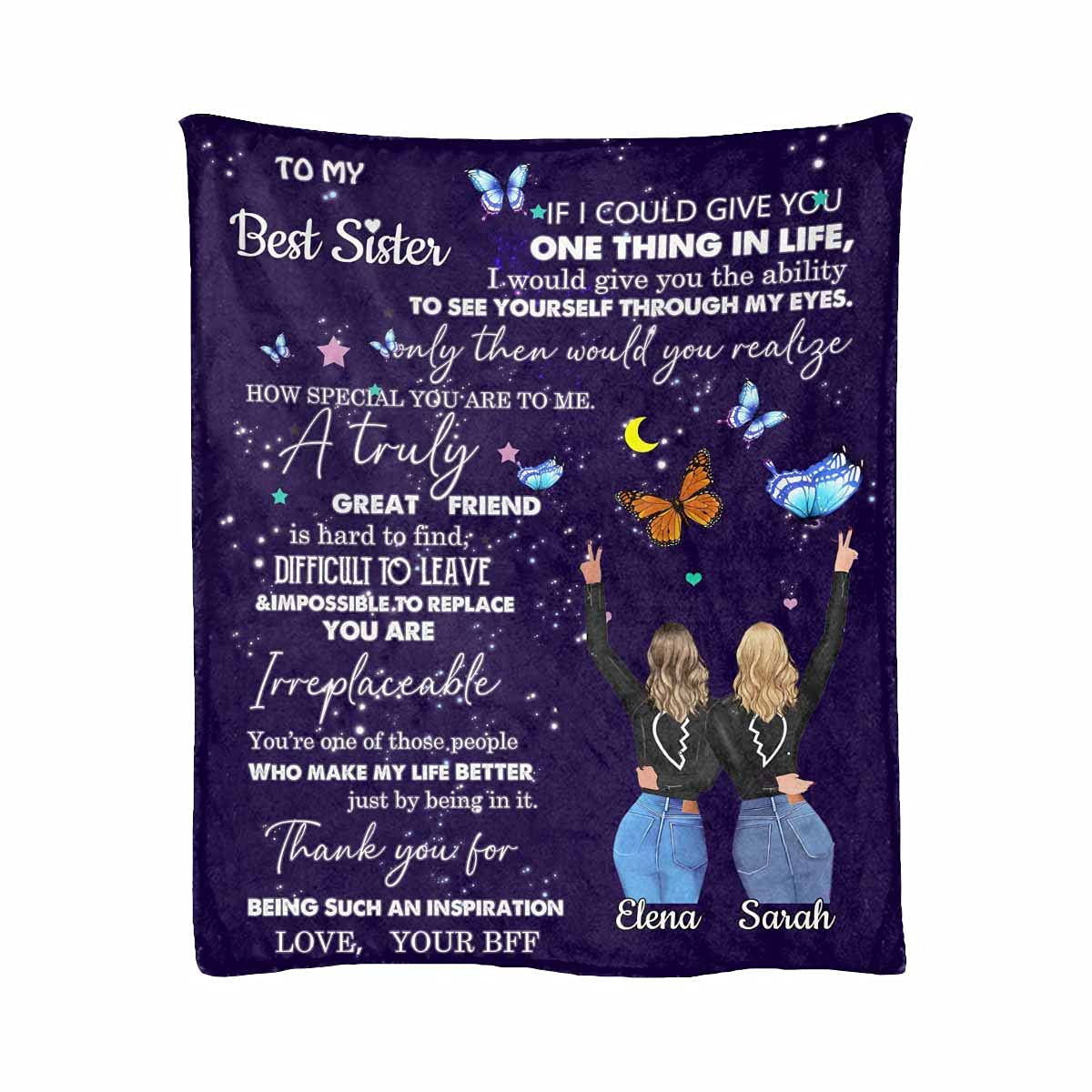Personalized Fleece Throw Blanket for Sister - Custom Name & Text Gift - 70