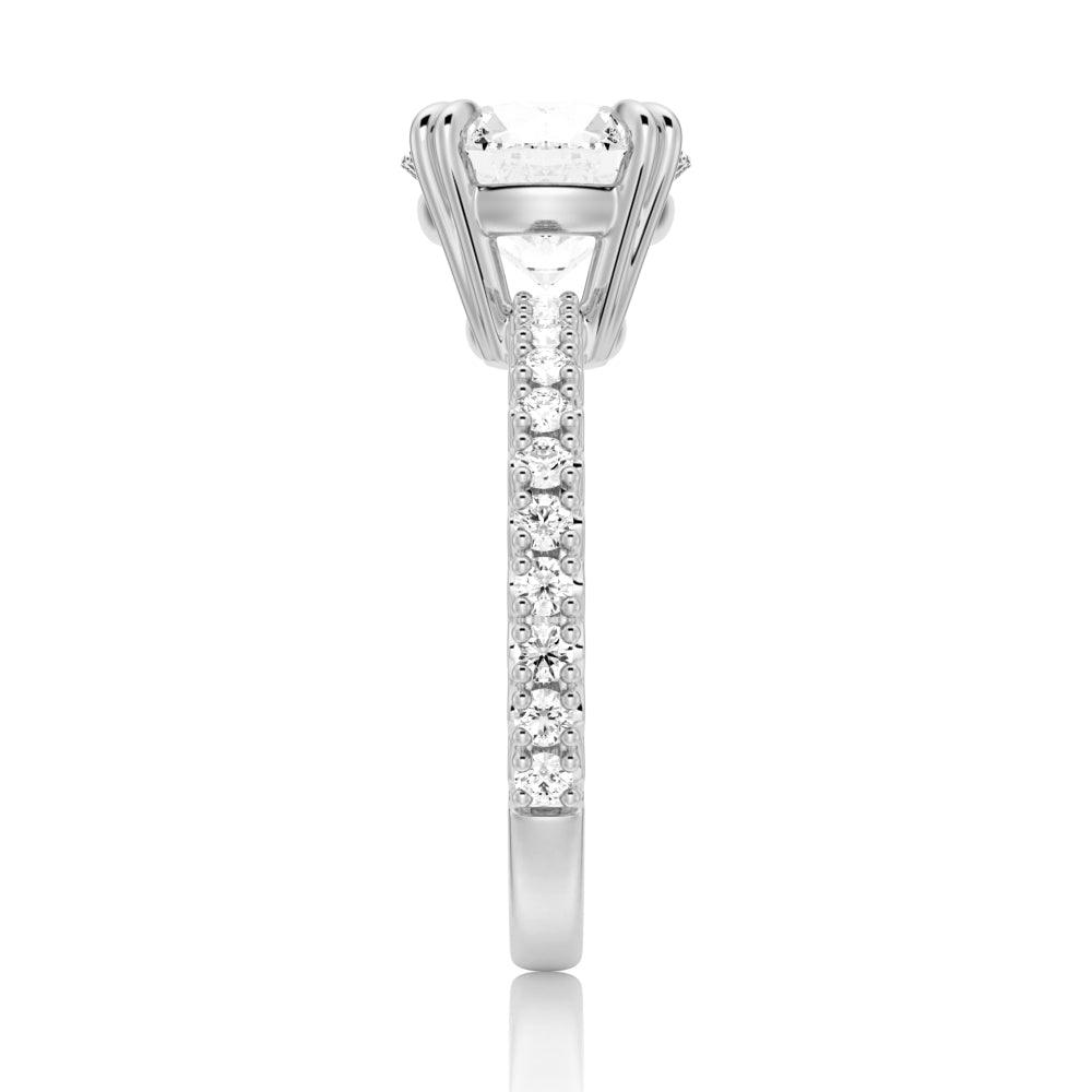 Moissanite Engagement Ring Solitaire With Pavé Accents - 1.5ct Round Cut Diamond Alternative, 14K White Gold Wedding Band for Women, Perfect Proposal & Anniversary Gift for Her