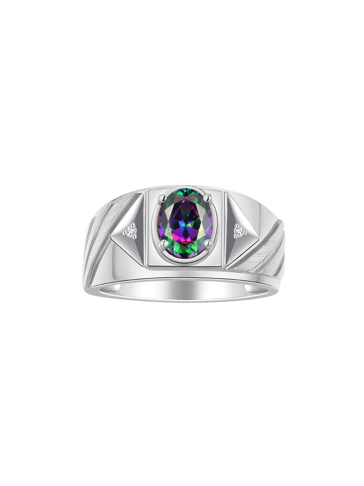 Rylos Men's Sterling Silver Designer Rings - 8x6MM Oval Gemstone & Diamond Accents Birthstone Rings for Men (Sizes 8-13) | Classic Wedding Band, Anniversary Gift, Birthday Jewelry for Him