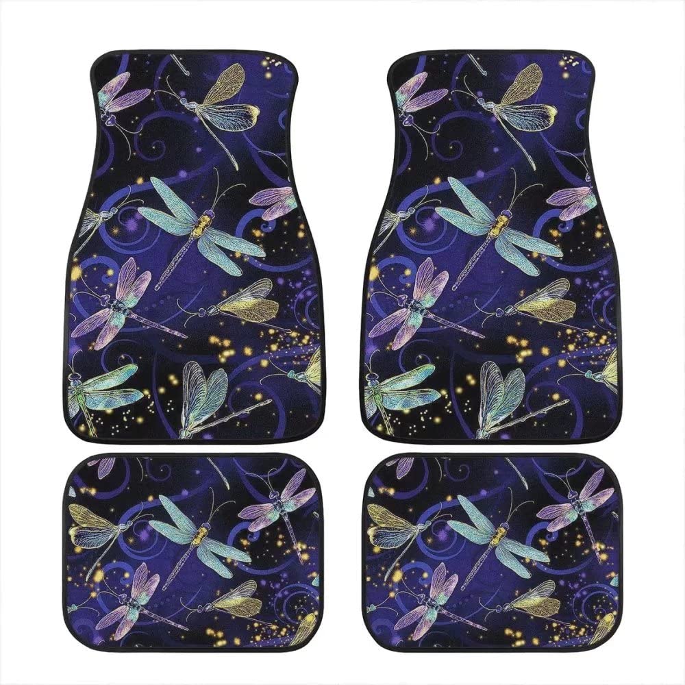 Premium All-Weather Purple Dragonfly Print Rubber Car Floor Mats - Heavy Duty Custom Fit for Cars, Trucks, Vans & SUVs - Front & Rear Liners - Perfect for Daily Commute, Road Trips & Outdoor Adventures
