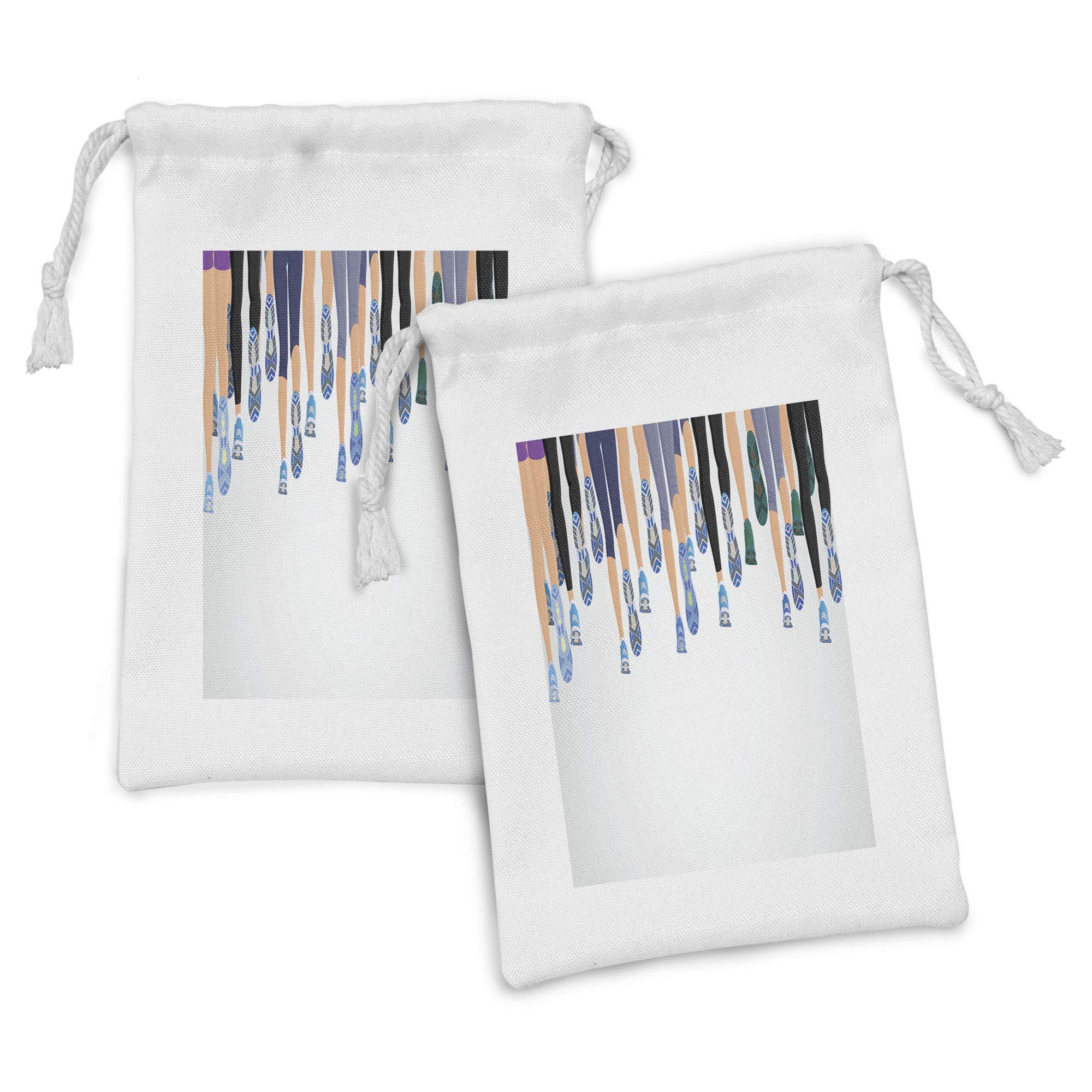 Ambesonne 2-Pack Running Fabric Pouches - Small Drawstring Bags for Toiletries, Masks & Favors (9