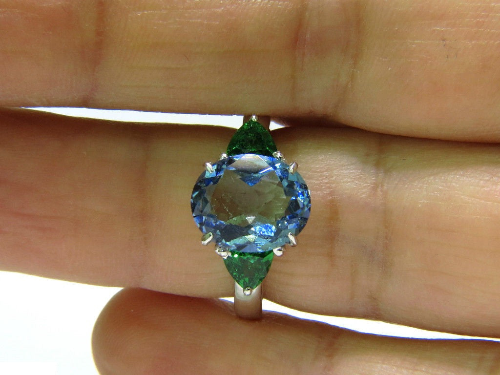 3.98CT Natural Aquamarine Tsavorite Ring in 14K Gold - Elegant Modern Jewelry for Women, Perfect for Weddings, Anniversaries & Special Occasions