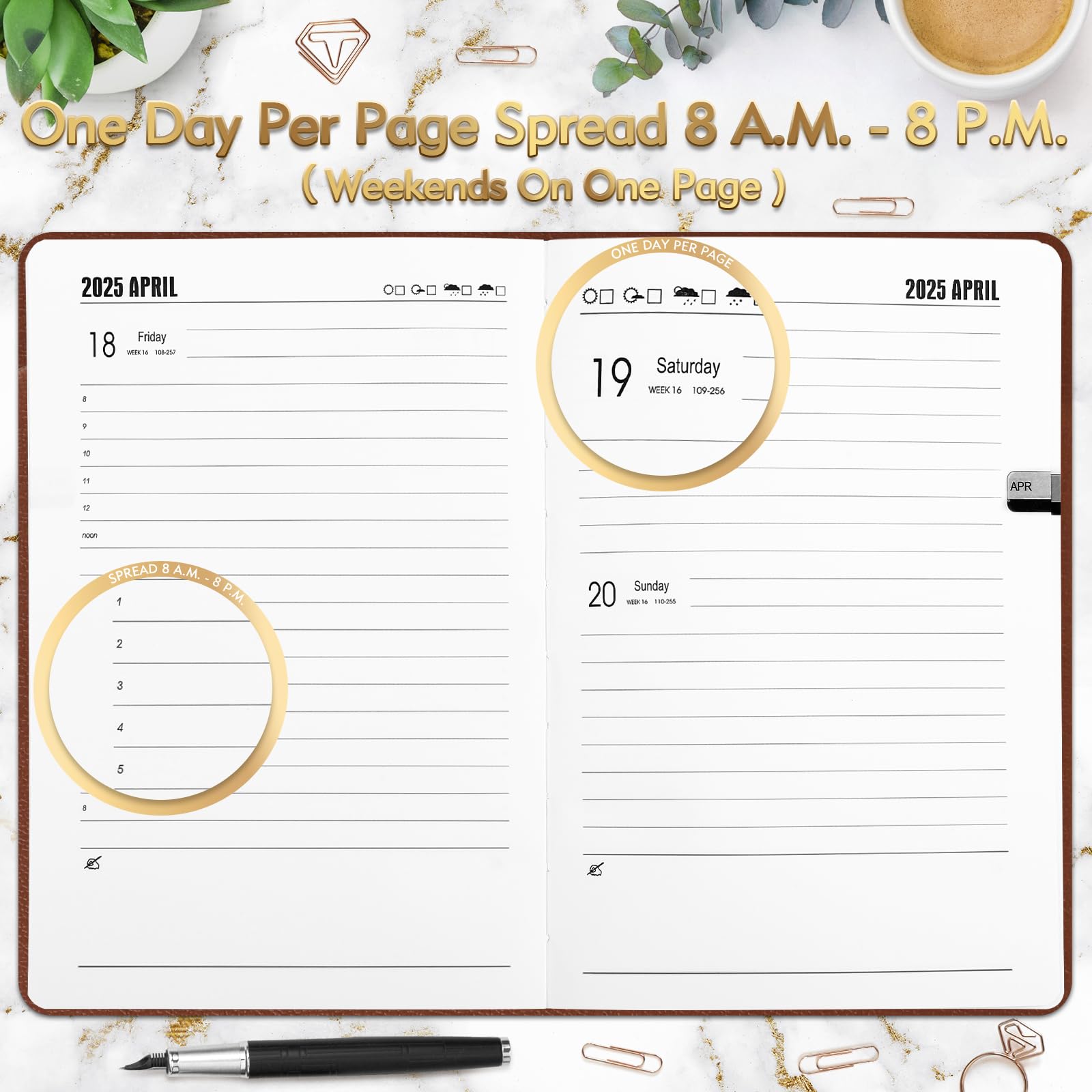 KESOTE 2025 Daily & Hourly Planner - One Page Per Day, 12-Month Weekly/Monthly A5 Notebook (5.7 x 8.3