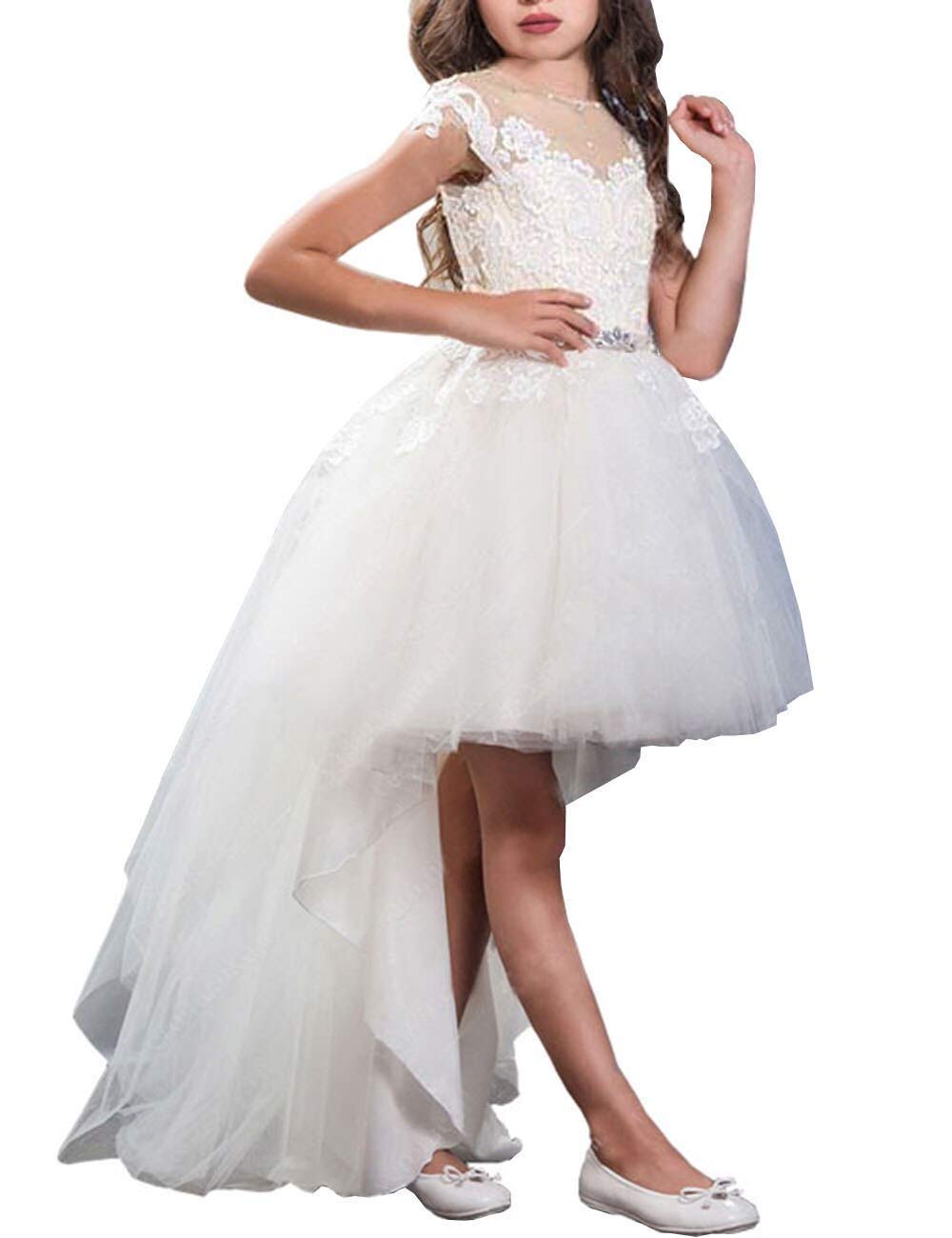 Mulanbridal Hi-Lo Flower Girls Dress for Weddings - Lace Pageant Formal Gown for Wedding Party & Special Occasions | Perfect for Flower Girls, Pageants, and Formal Events