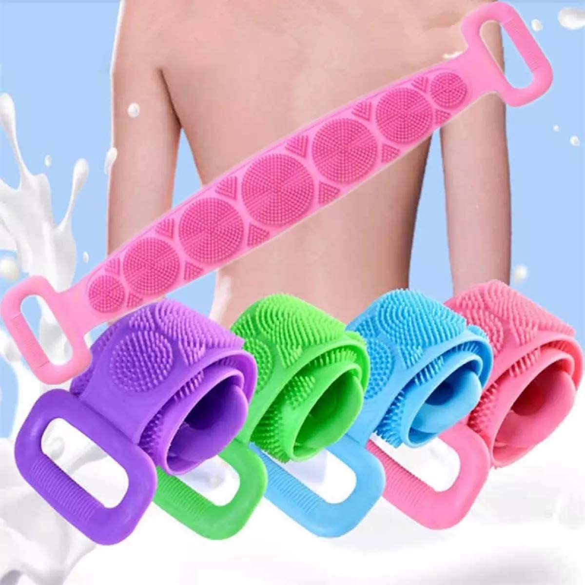 Double Sided Silicone Body Scrubber - Exfoliating Back Brush for Deep Skin Cleaning & Dead Skin Removal - Massage Shower Brush for Men & Women - Perfect for Bath, Spa & Relaxation (Multi Color, Pack of 1)