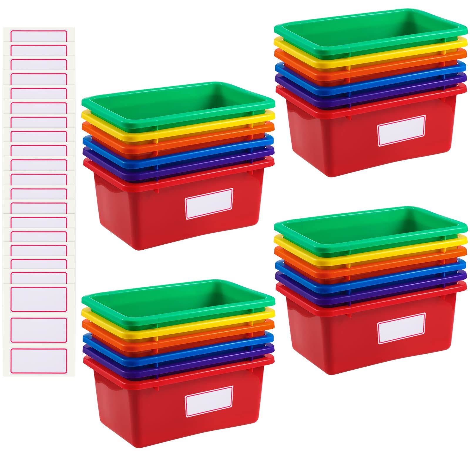 Outus 24-Piece Plastic Storage Bins Set - Stackable Classroom Organizers with 120 Labels for Books, Toys & Supplies - Perfect for School, Office, Home & Library Organization (6 Colors)