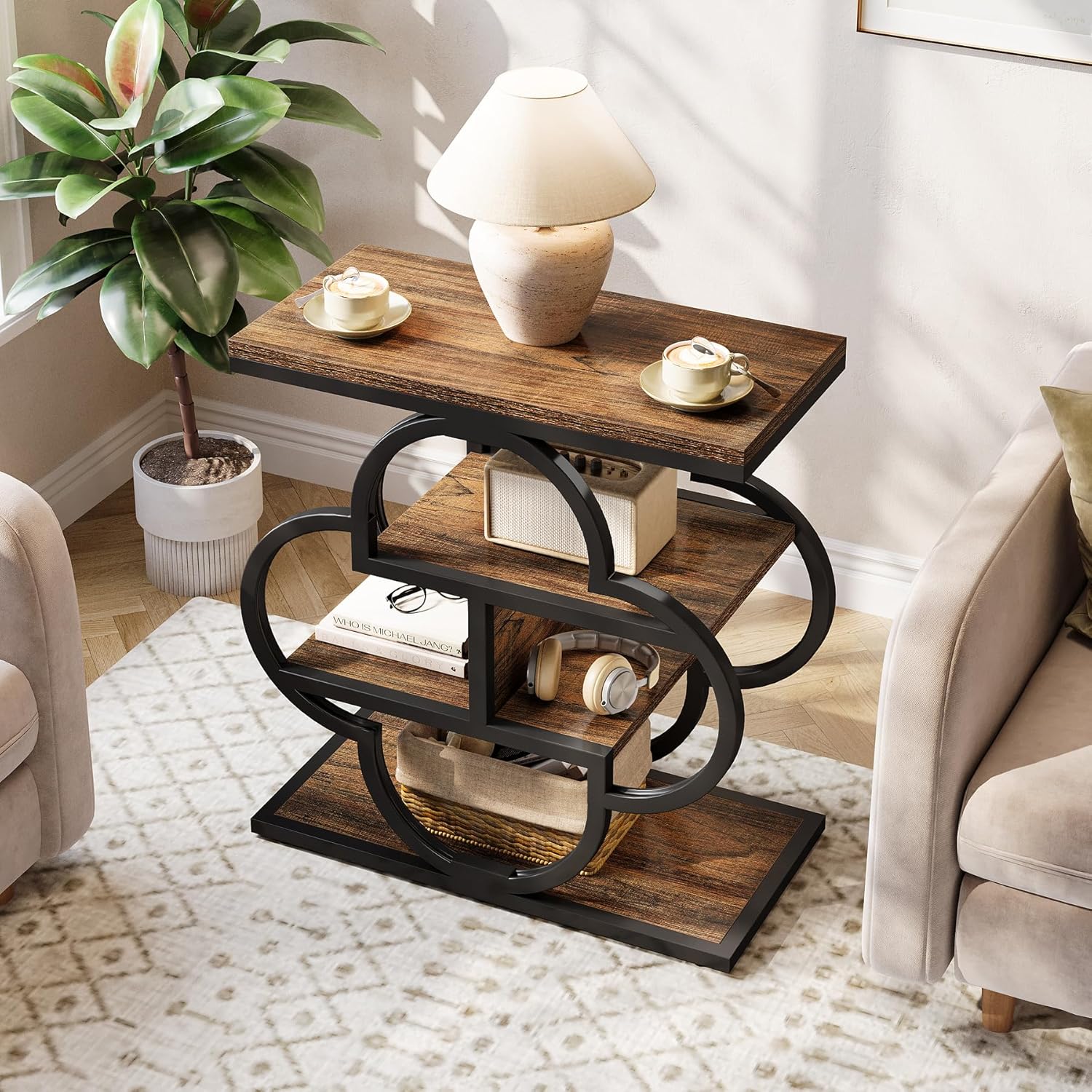 23.6 Inch 4-Tier Narrow End Table with Unique Frame - Perfect for Small Spaces, Living Room, Bedroom, or Office Side Table