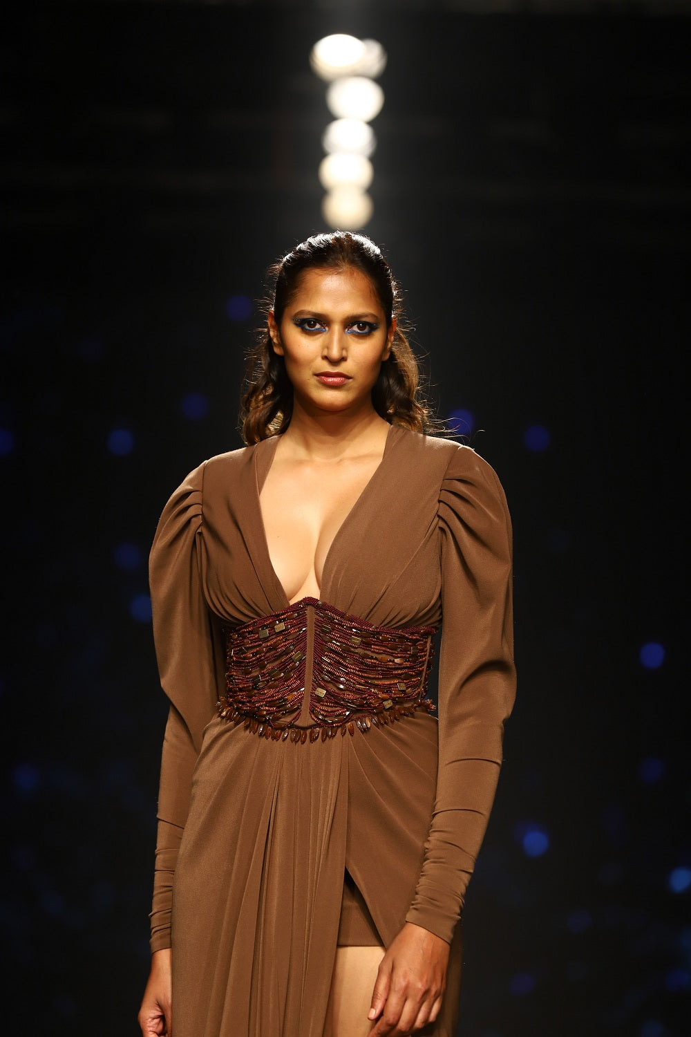 Elegant Dark Tan Dress with High Slit - Perfect for Evening Parties, Date Nights & Special Occasions
