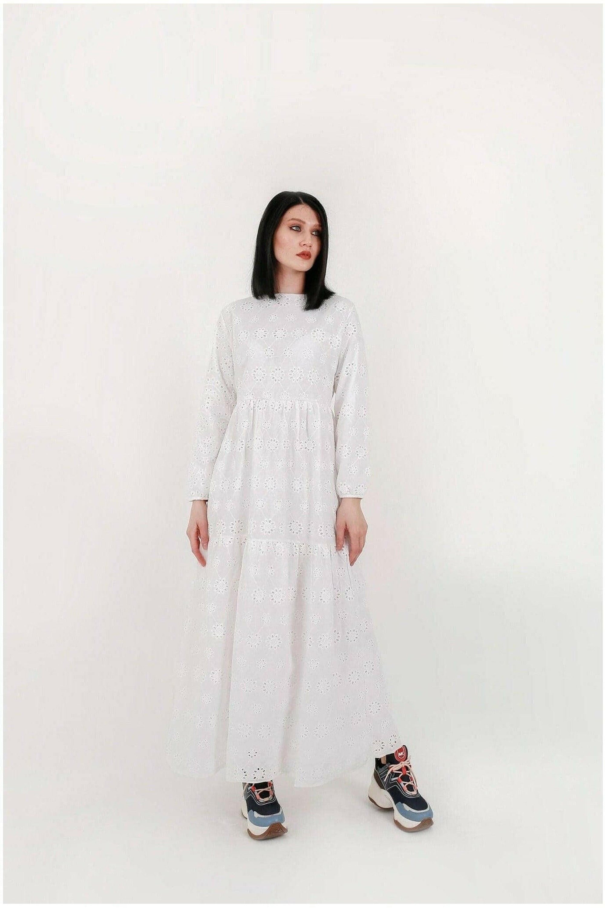 White Cotton Sienna Midi Dress - Women's Casual Summer Dress with Short Sleeves | Perfect for Beach, Vacation, and Everyday Wear