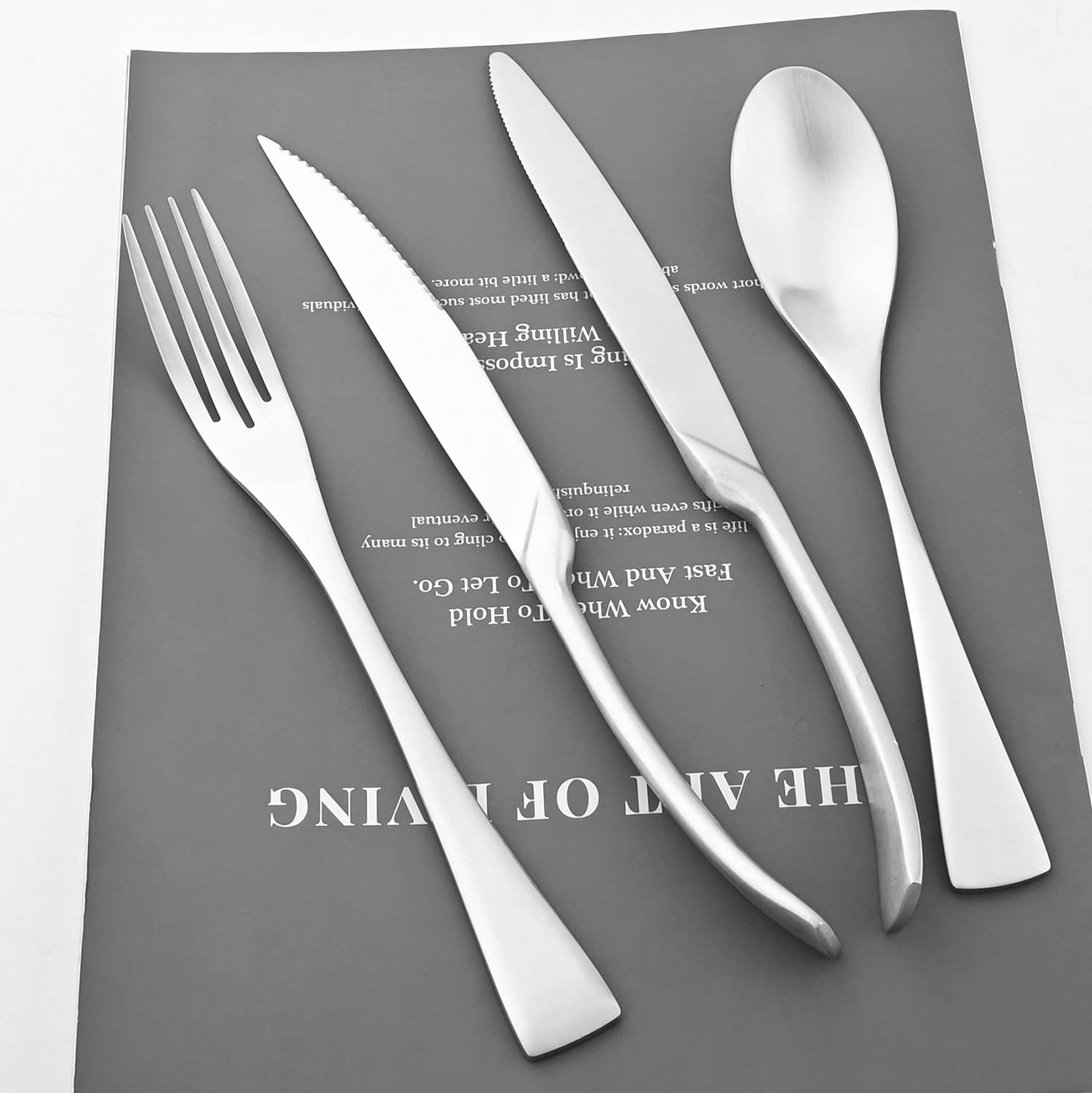 Premium 24-Piece Stainless Steel Flatware Set - Gugrida Silverware Cutlery Set with Dinner & Steak Knives, Matte Silver Forks & Spoons, Dishwasher Safe Tableware for 4 - Perfect for Fine Dining, Dinner Parties & Everyday Kitchen Use