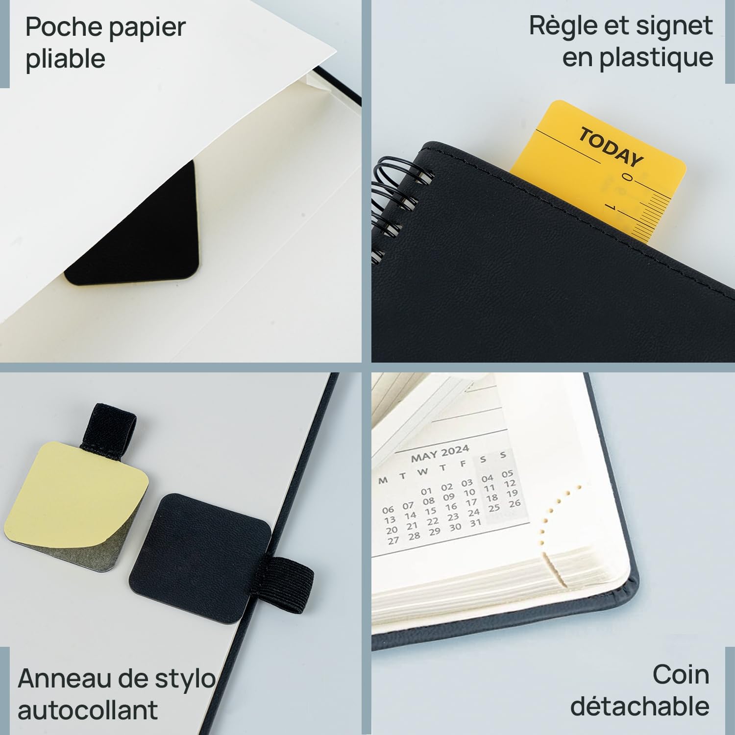 POPRUN 2025 Weekly Planner - 22 x 16.5 cm PU Leather Soft Cover Spiral Notebook, Vertical Layout (Jan 2025-Dec 2025), 12-Month Agenda with Bookmark Ribbon & 100 g/m² Paper - Night Blue | Perfect for Office, School & Personal Organization