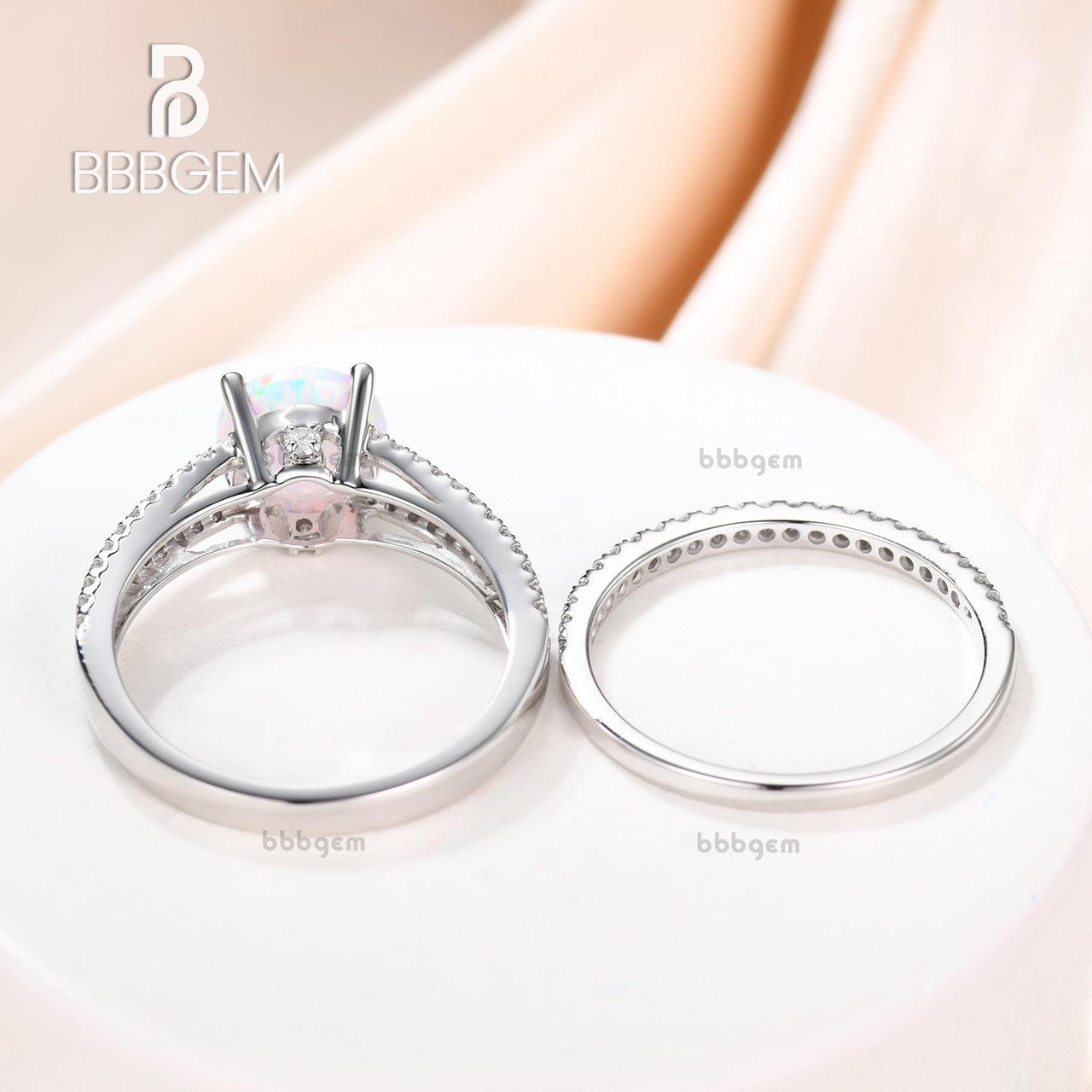 Vintage Opal Engagement Ring Split Shank Set with Pave Diamond Band - Elegant Wedding Jewelry for Brides, Anniversary Gifts & Special Occasions