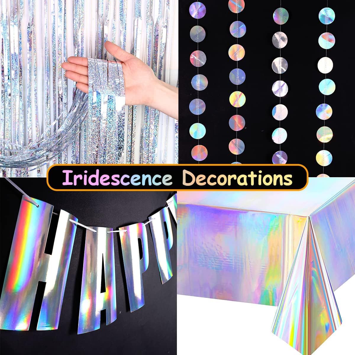 Retro Disco Party Decorations - Iridescent Happy Birthday Banner, Foil Sign & Hanging Streamers for 70s 80s Theme Parties, Bachelorette, Dance Events - Perfect for Home, Club & Indoor Decorations