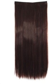 24 Inch Straight Synthetic Hair Extensions with Puff Maker - Burgundy | Clip-In Hair Extensions for Women | Perfect for Parties, Weddings & Daily Styling
