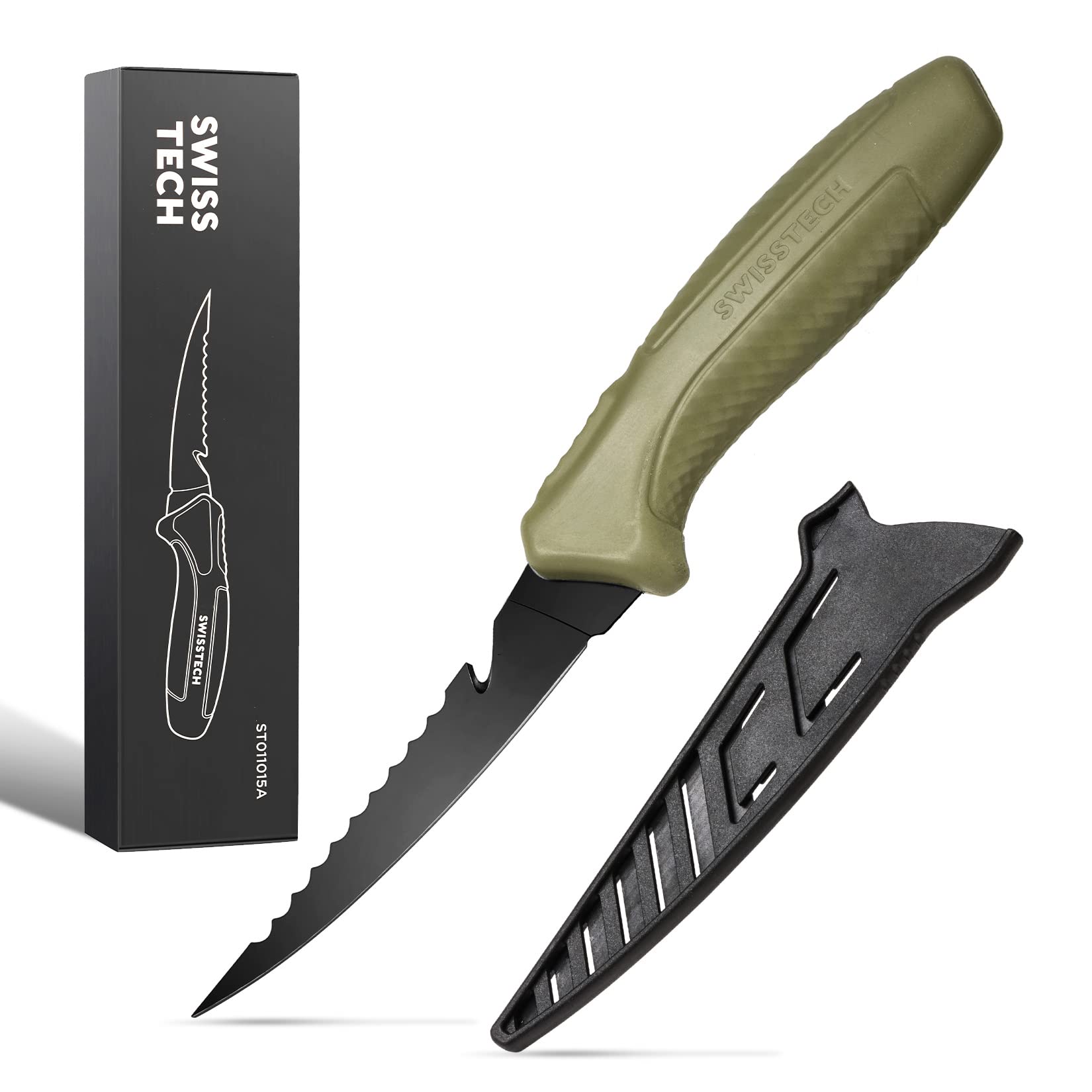 Swiss+Tech 5 Inch Fillet Knife - Professional Fishing Knife for Filleting and Boning Fish - Ergonomic Floating Foam Handle with Protective Sheath - Perfect for Fishing Trips, Camping & Outdoor Cooking