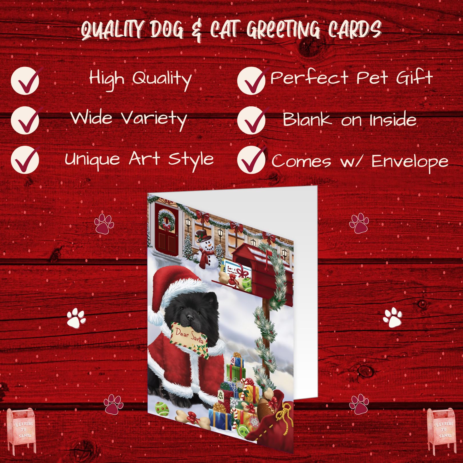 Dear Santa Mailbox Christmas Letter Chow Chow Dog Greeting Cards - 10 Adorable Pet Invitation Cards with Envelopes - Festive Pet Artwork Holiday Cards GCD65702 | Perfect for Christmas Gifts, Pet Lover Presents & Holiday Card Exchanges