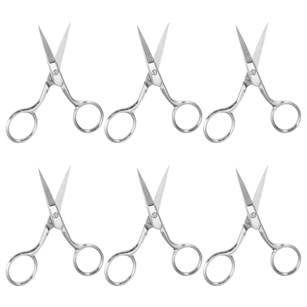 6-Piece Stainless Steel Eyebrow & Facial Hair Scissors Set - Portable Metal Beauty Scissors for Precise Grooming, Trimming, and Styling at Home or Salon
