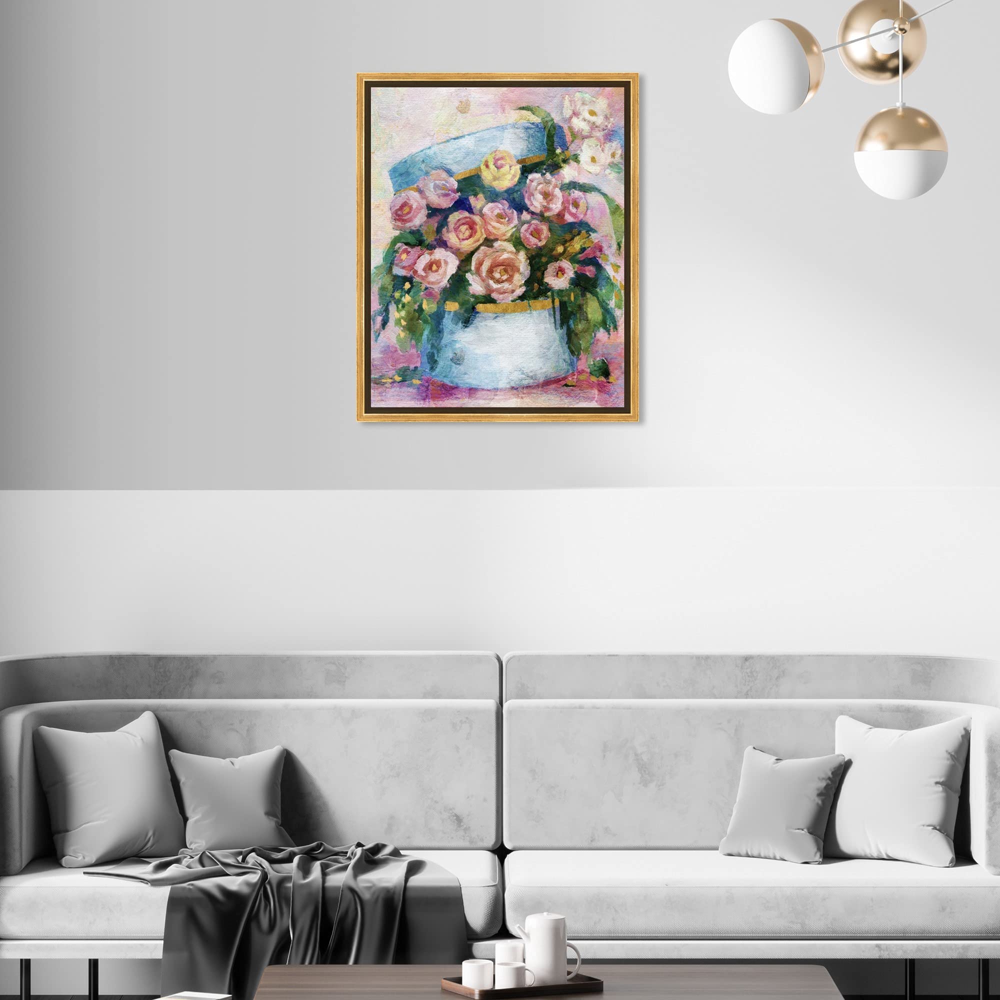 Floral and Botanical Wall Art Framed Canvas Prints - 'Flowers in Blue Box' Home Decor for Living Room, Bedroom & Office