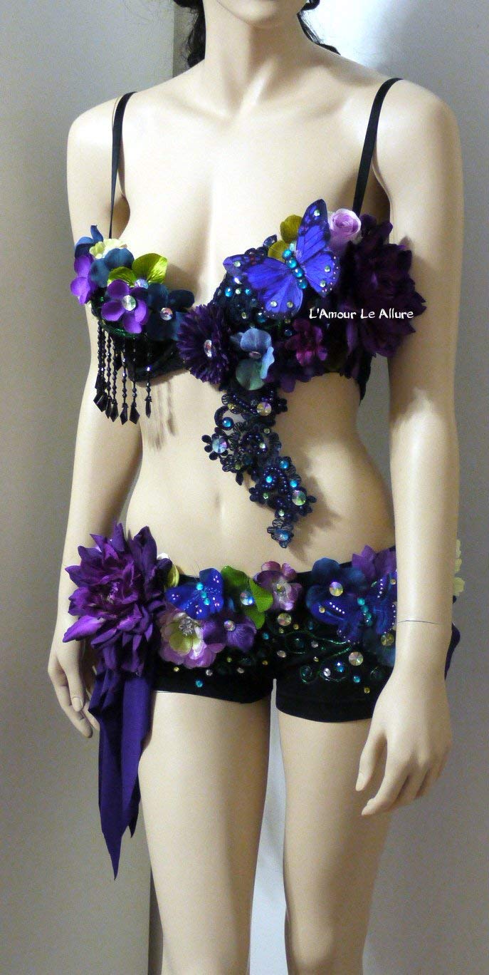 Dark Purple Fairy Monokini Swimsuit - Sexy Rave Bra & Dance Costume for Women - Perfect for Pool Parties, Music Festivals & Burlesque Performances