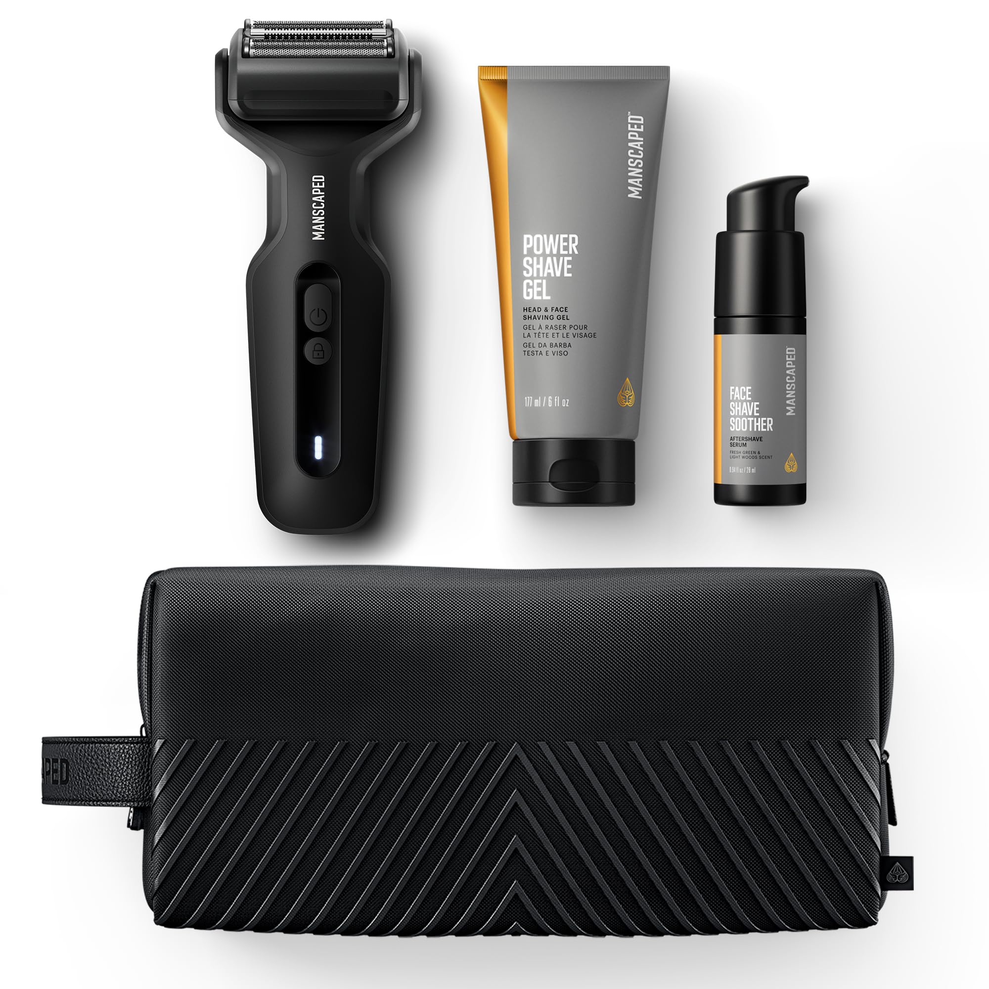 MANSCAPED The Chairman PLUS Electric Face Foil Shaver for Men - 2 SkinSafe Blades, Power Shave Gel with Exfoliants, Soothing Aftershave Serum with Red Algae - Includes Shed 2.0 Travel Toiletry Bag - Perfect for Travel & Daily Grooming Routine