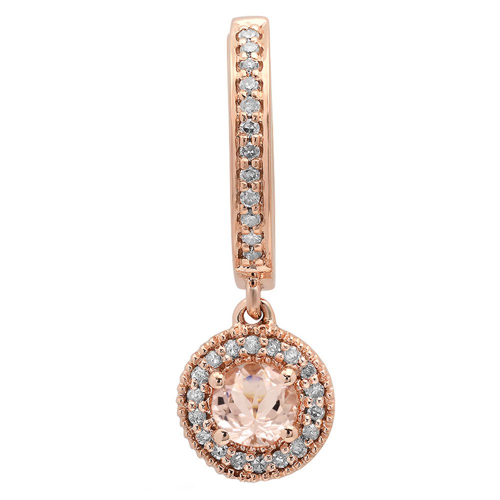 10K Rose Gold Morganite & White Diamond Halo Drop Earrings for Women – Elegant Dangling Jewelry Gift for Brides, Anniversary & Special Occasions