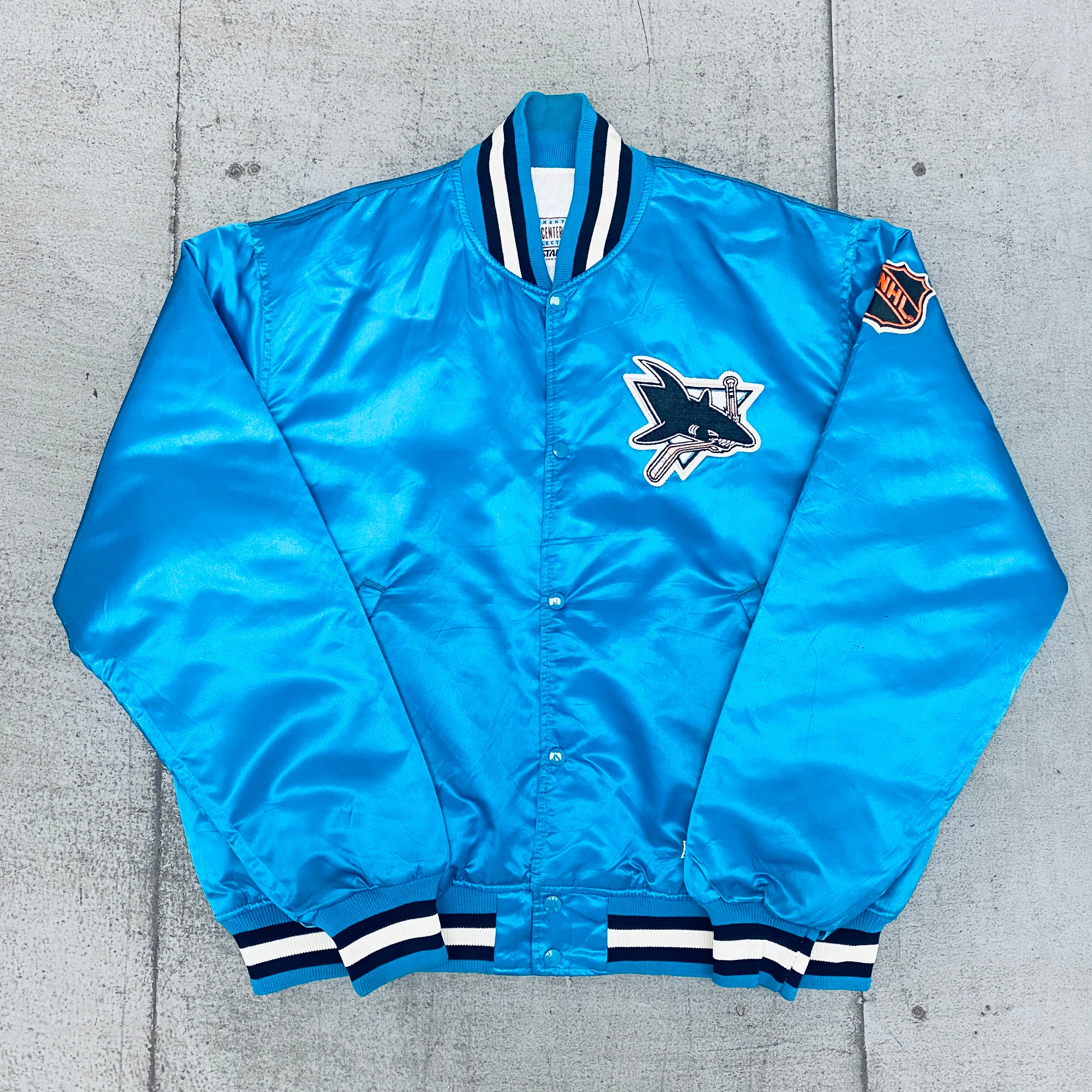 San Jose Sharks 1991 Satin Center Ice Starter Bomber Jacket - XL Size Vintage NHL Hockey Fan Apparel for Game Day & Casual Wear