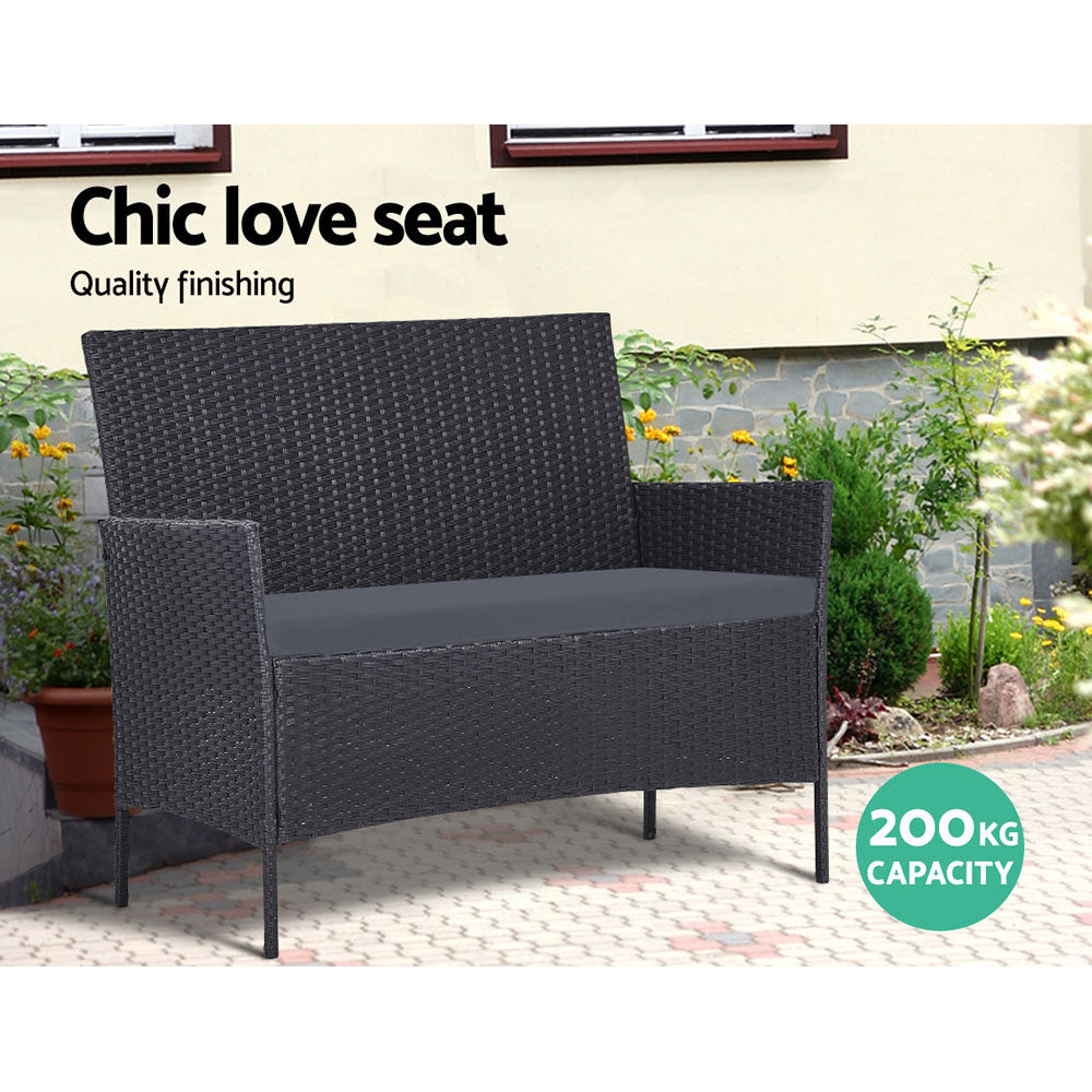 4-Seater Outdoor Patio Sofa Set with Storage Cover, Wicker Table & Chairs - Dark Grey - Perfect for Backyard, Garden, Poolside & Balcony Relaxation