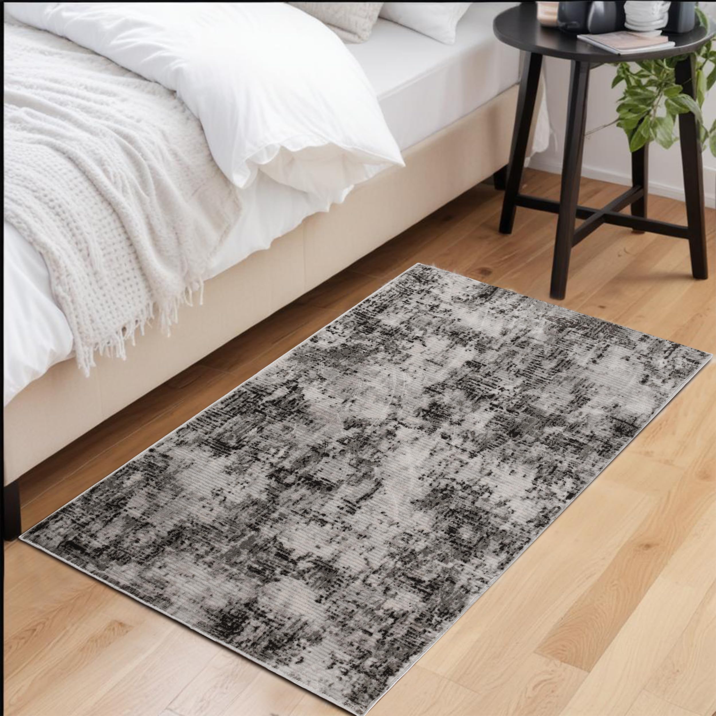 Premium Indoor Area Rug with Cotton Backing - Modern Abstract Distressed Design for Living Room, Bedroom, Office & Entryway - Euphemia Collection 3'x5' Charcoal - Perfect for Hardwood Floors, Kitchen, Dining & Home Decor
