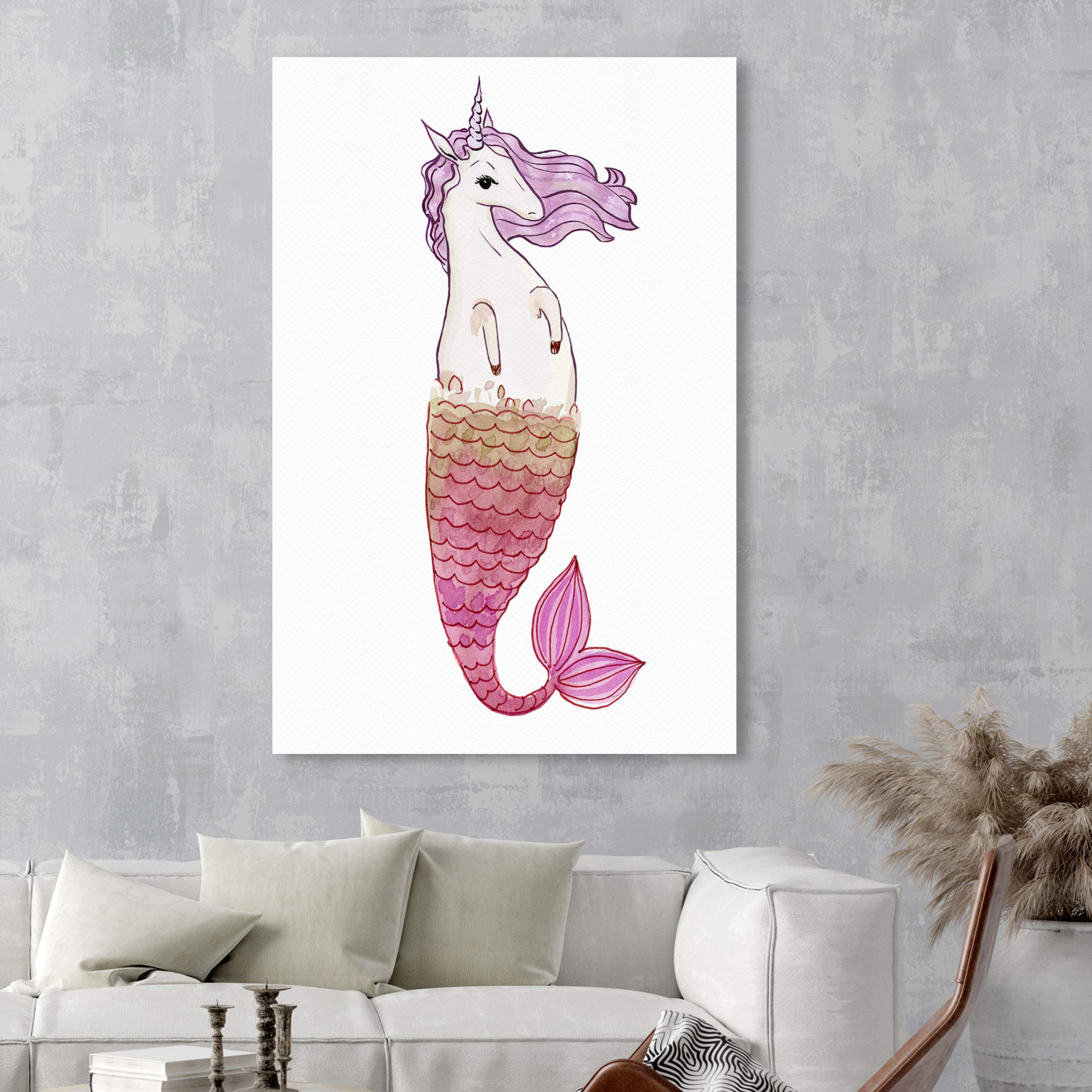 Unicorn Mermaid Wall Art Canvas Print - 36x54 Inch Pink & White Fantasy Home Decor by Oliver Gal Artist Co. | Perfect for Bedroom, Nursery, Living Room & Office Wall Decor