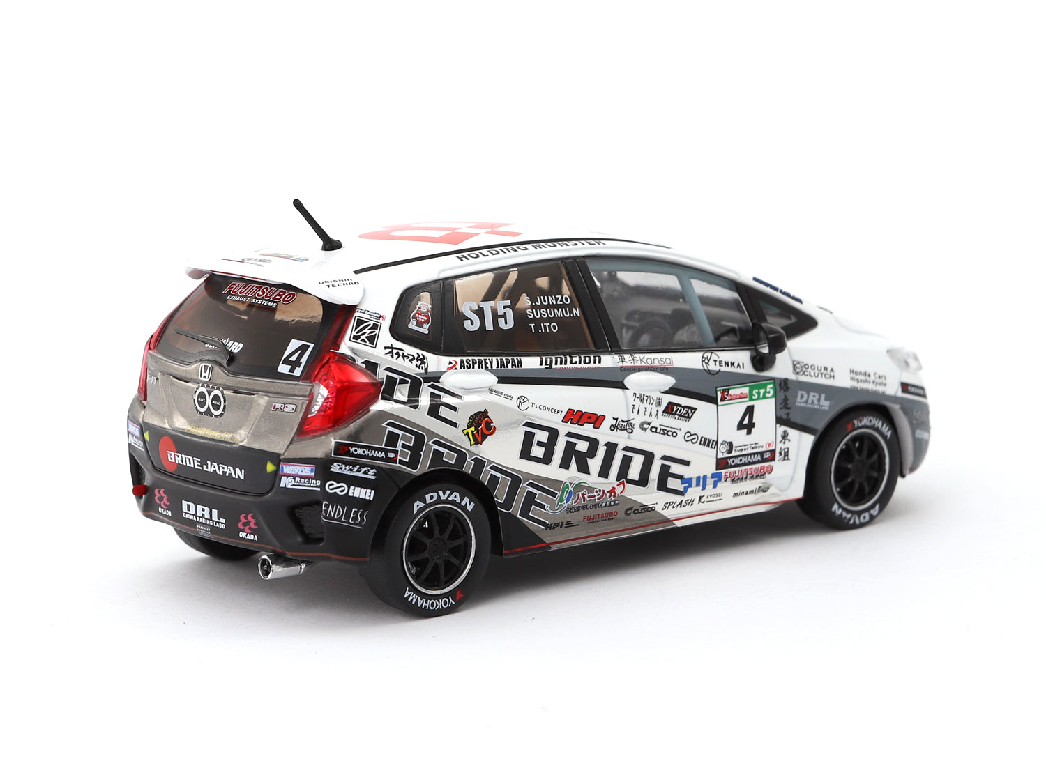 Tarmac Works 1/43 Scale Honda Fit 3 RS Team BRIDE Super Taikyu 2017 Diecast Model Car - Perfect for Collectors and Racing Enthusiasts
