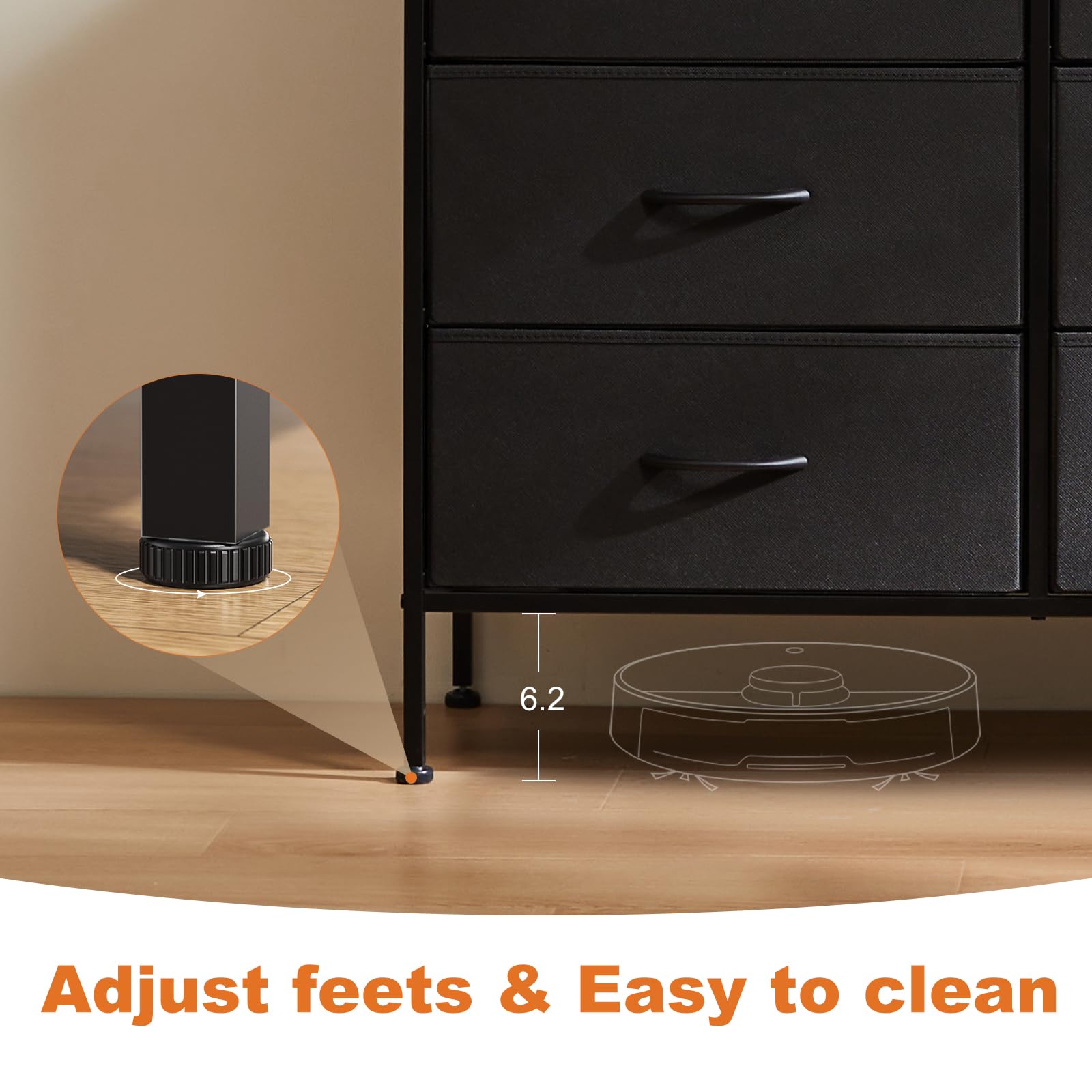 6-Drawer Fabric Dresser for Bedroom & Closet - Black Storage Tower with Wood Top | Space-Saving Organizer for Small Spaces