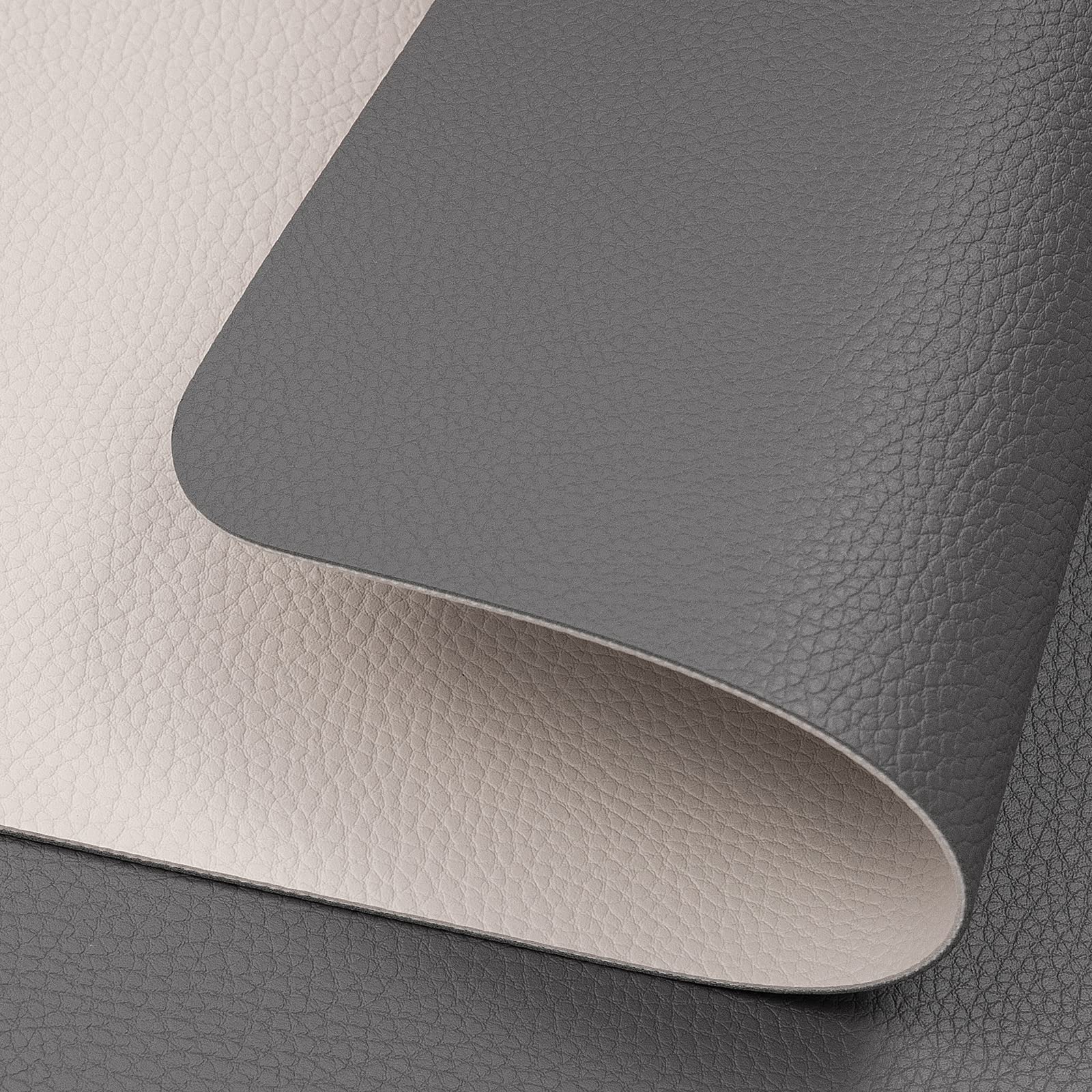Myir JUN Faux Leather Placemats Set of 6 with Coasters - Dual Sided Waterproof & Stain Resistant Table Mats for Dining Room, Kitchen, Office - Gray Beige Home Decor (6 Pieces)