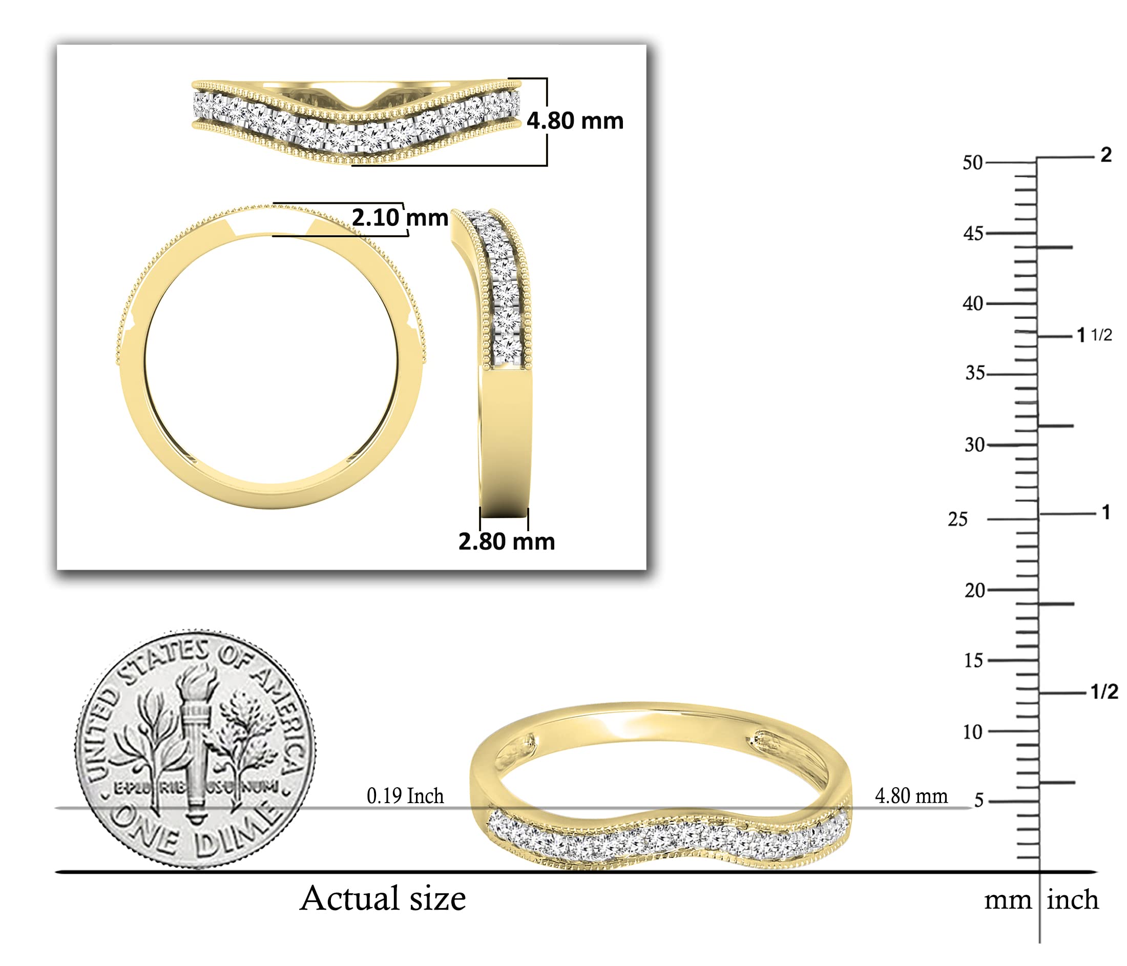 0.15 Cttw 10K Solid Gold Round Diamond Women's Anniversary Wedding Band Guard Ring - Perfect for Bridal Sets, Engagement Ring Enhancers & Special Occasion Jewelry Gifts