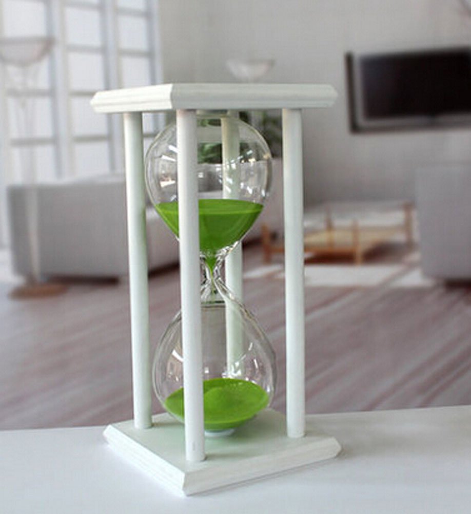 30 Minute Romantic Sandglass Hourglass - White Frame with 4 Color Glass Sand Options (Green) | Perfect for Home Decor, Wedding Centerpieces, Meditation & Classroom Time Management